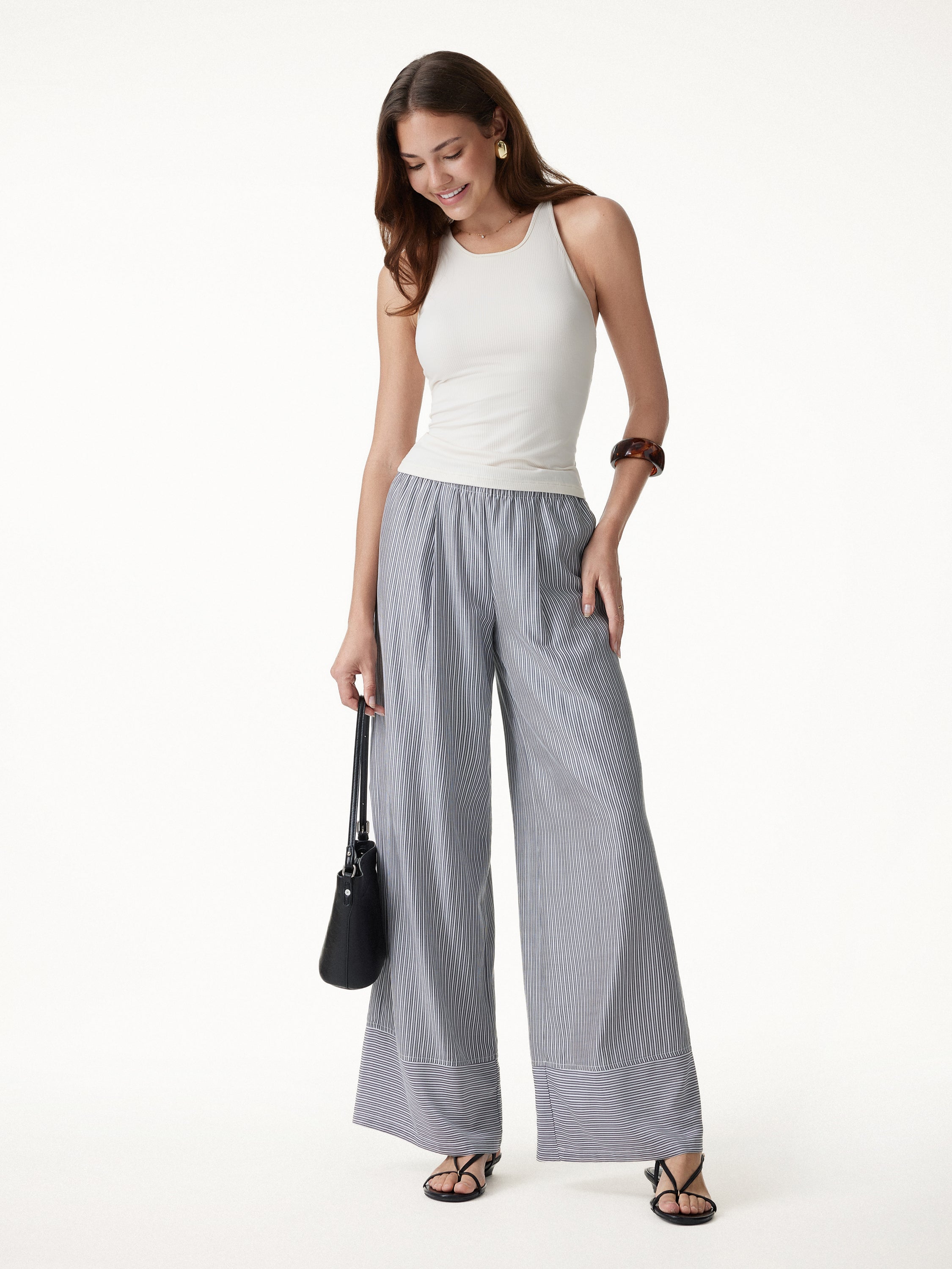OGLmove Summer Poplin High-Rise Wide Leg Pants with Pockets