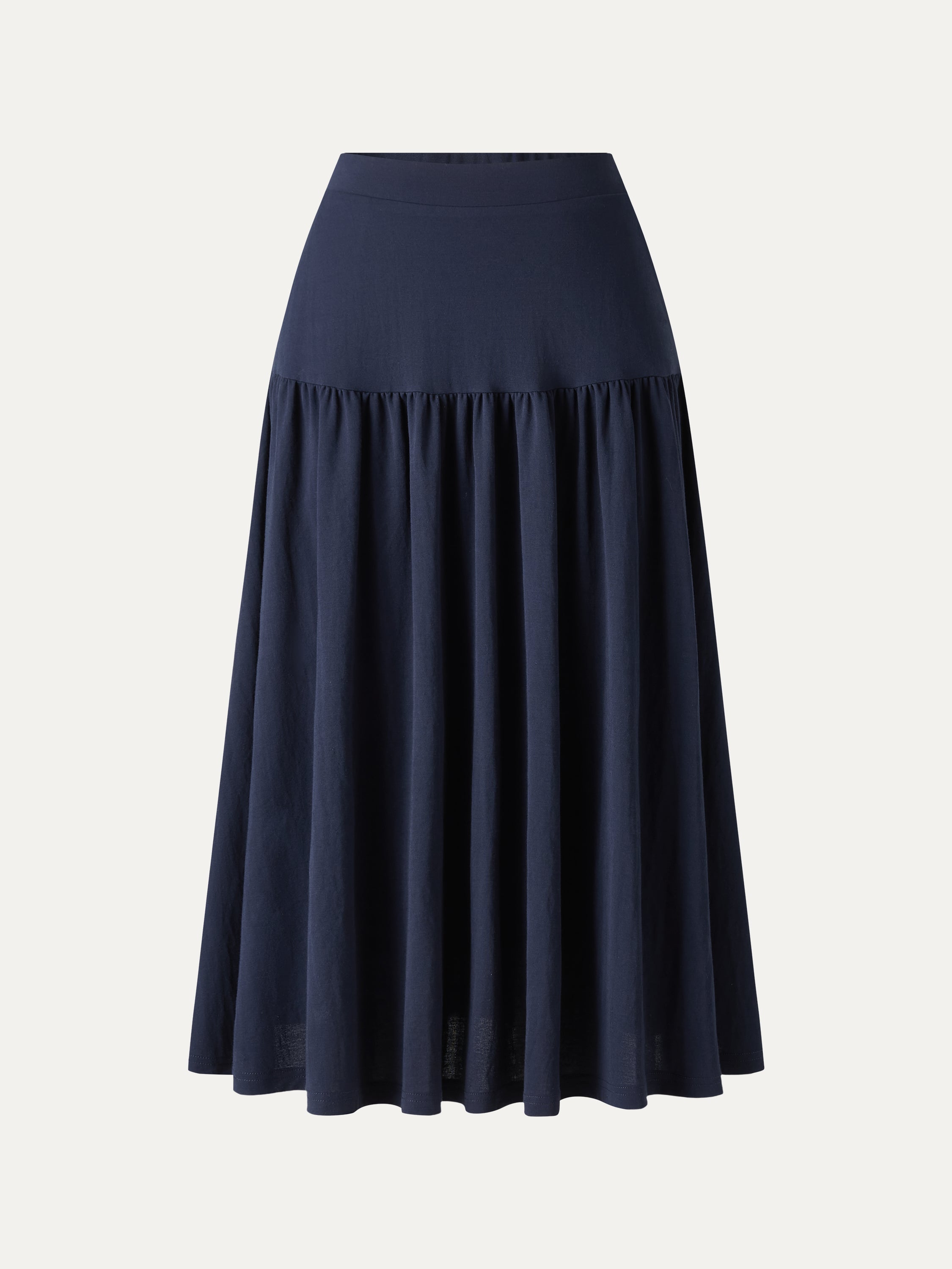 OGLmove Cotton-Linen Gathered Midi Skirt with Pockets
