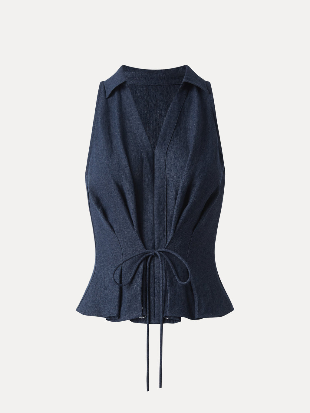 OGLmove Collared V-Neck Pleated Sleeveless Top with Drawstring
