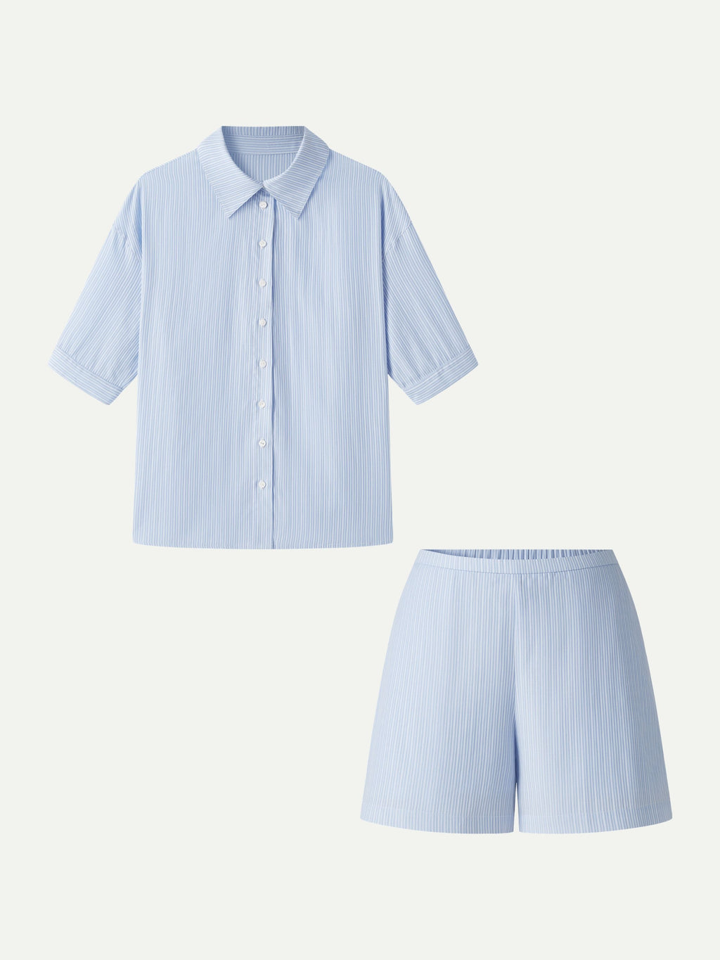 OGLmove BreezeEasy Striped 2-Piece Collared Shirt and Shorts Set