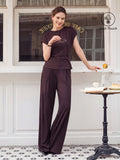 OGLmove 2Pcs Round Neck Tucked Top & Wide Leg Success Pants Set
