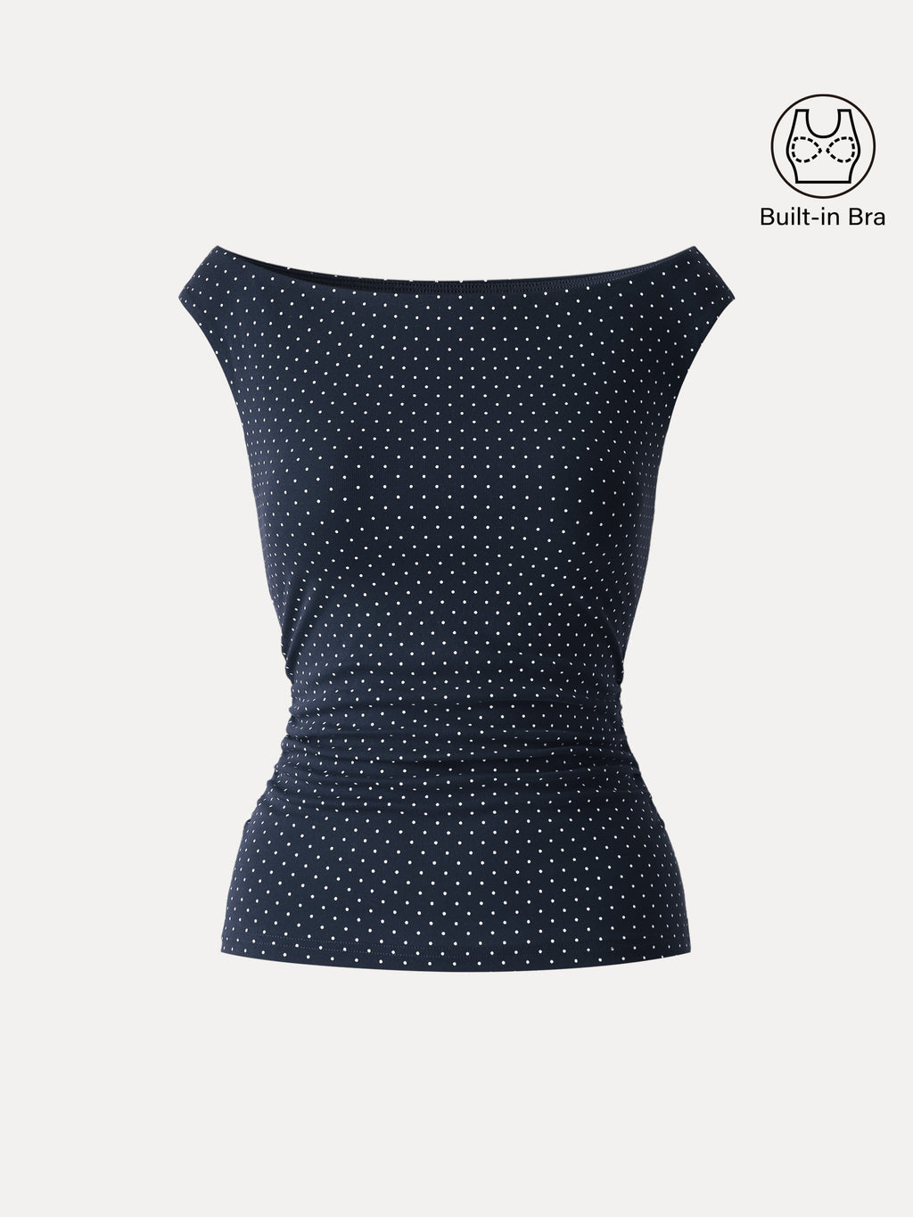 OGLmove Stretch Cotton Polka Dot Boatneck Ruched Bra Top