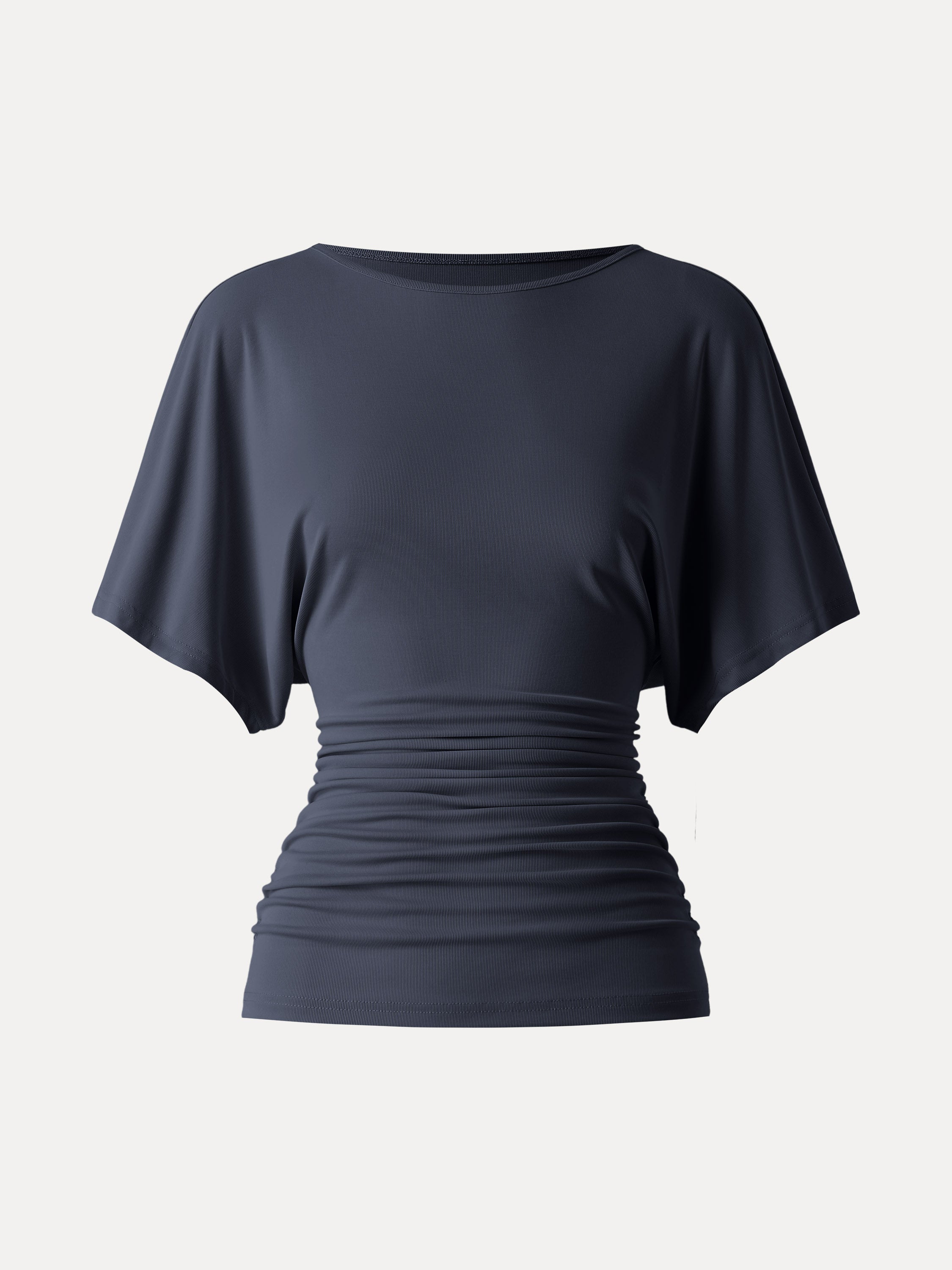 OGLmove Boatneck Batwing Sleeve Side Ruched Top