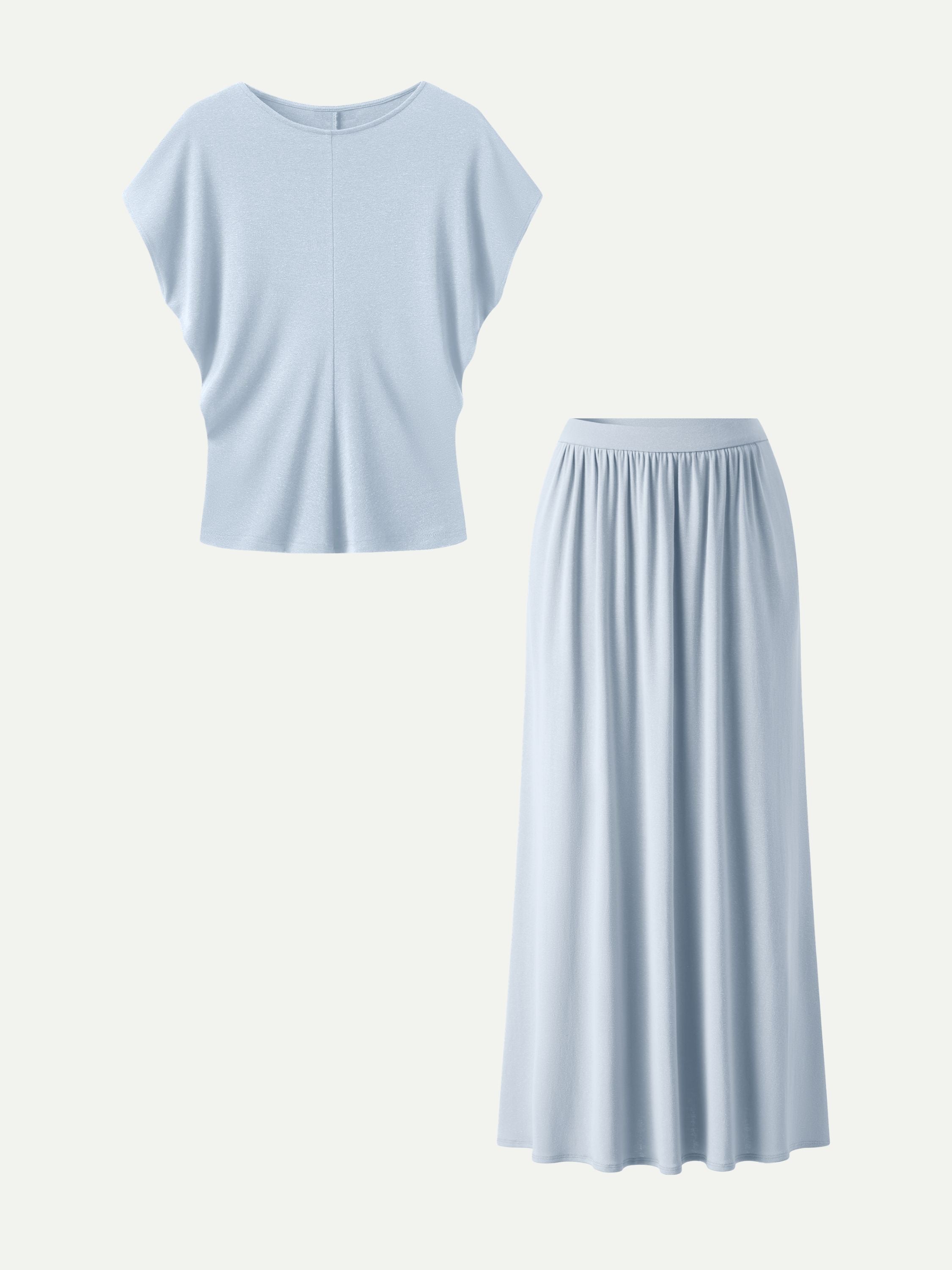 OGLmove Round Neck Top & A-Line Maxi Skirt Set with Pockets