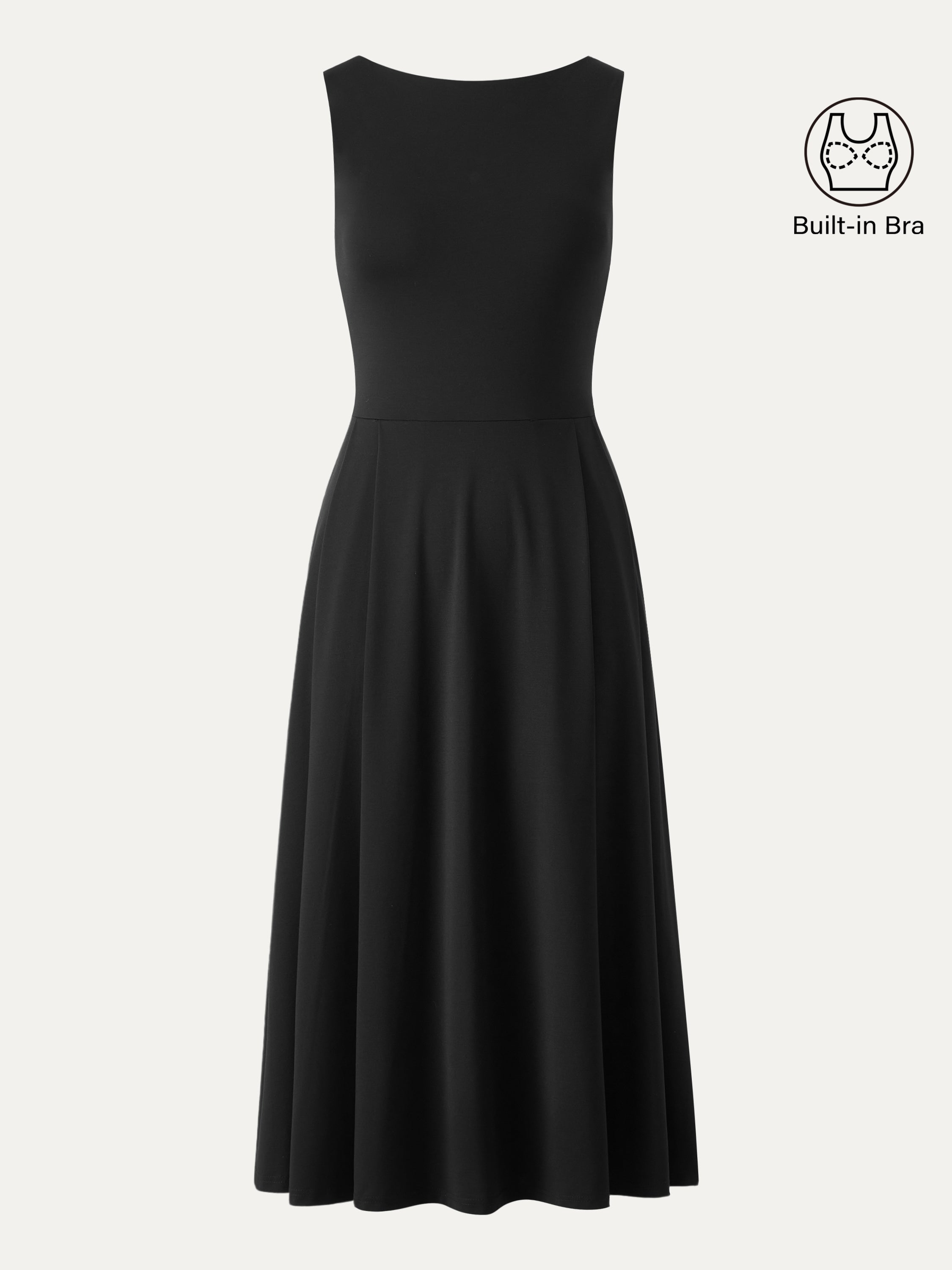 OGLmove Boatneck Bamboo Ponte Bra Midi Dress with Pockets