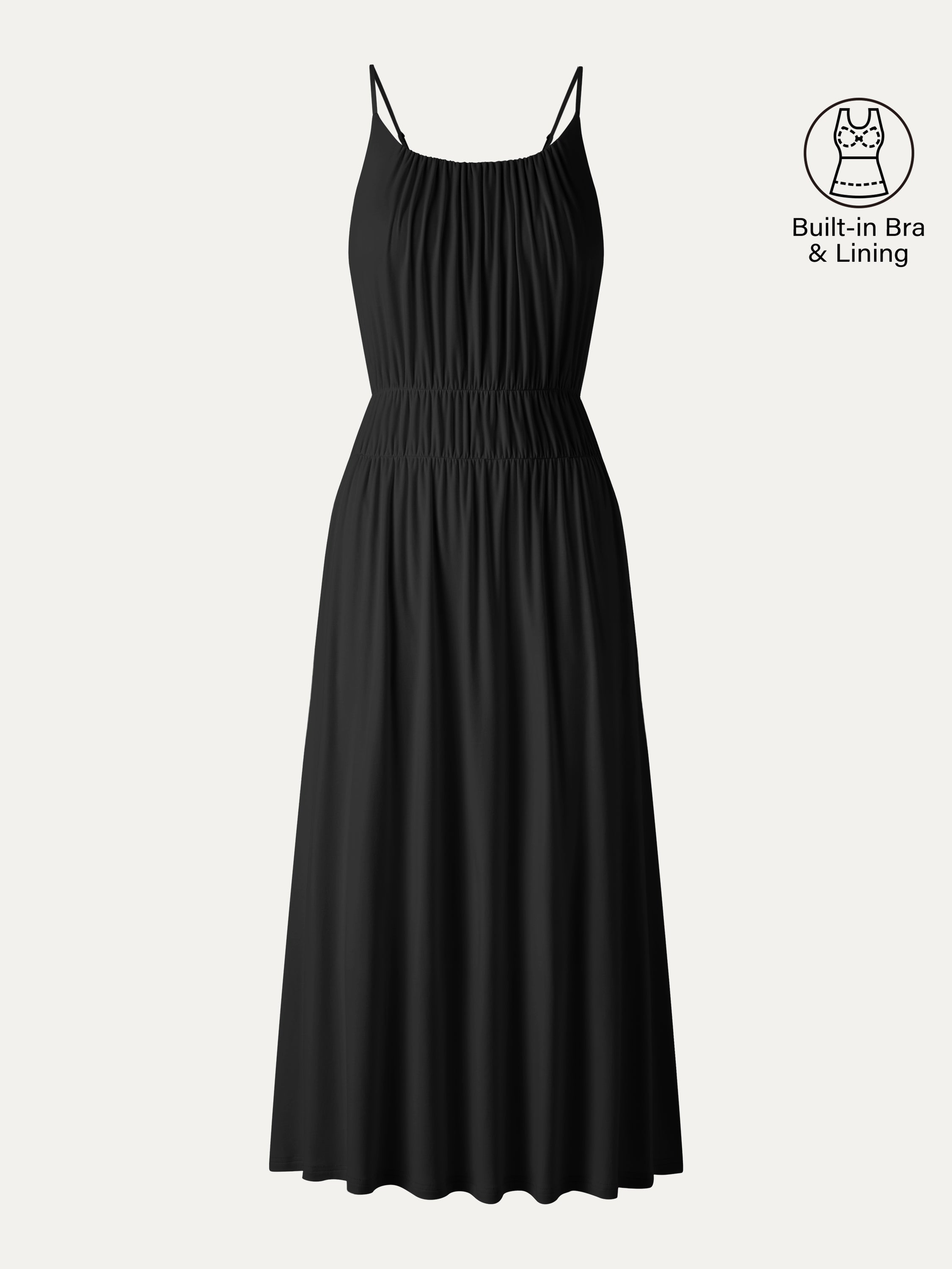 OGLmove Vacay Gathered U-Neck Spaghetti Midi Bra Dress with Pockets