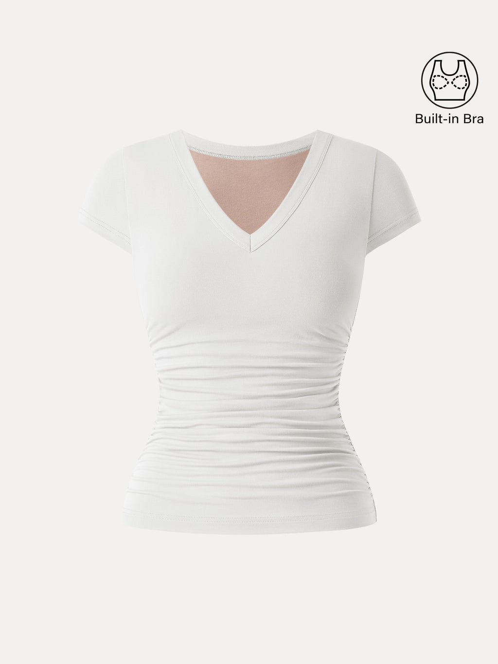 OGLmove Women's V-Neck Side Ruched Cap Sleeve Bra Tee