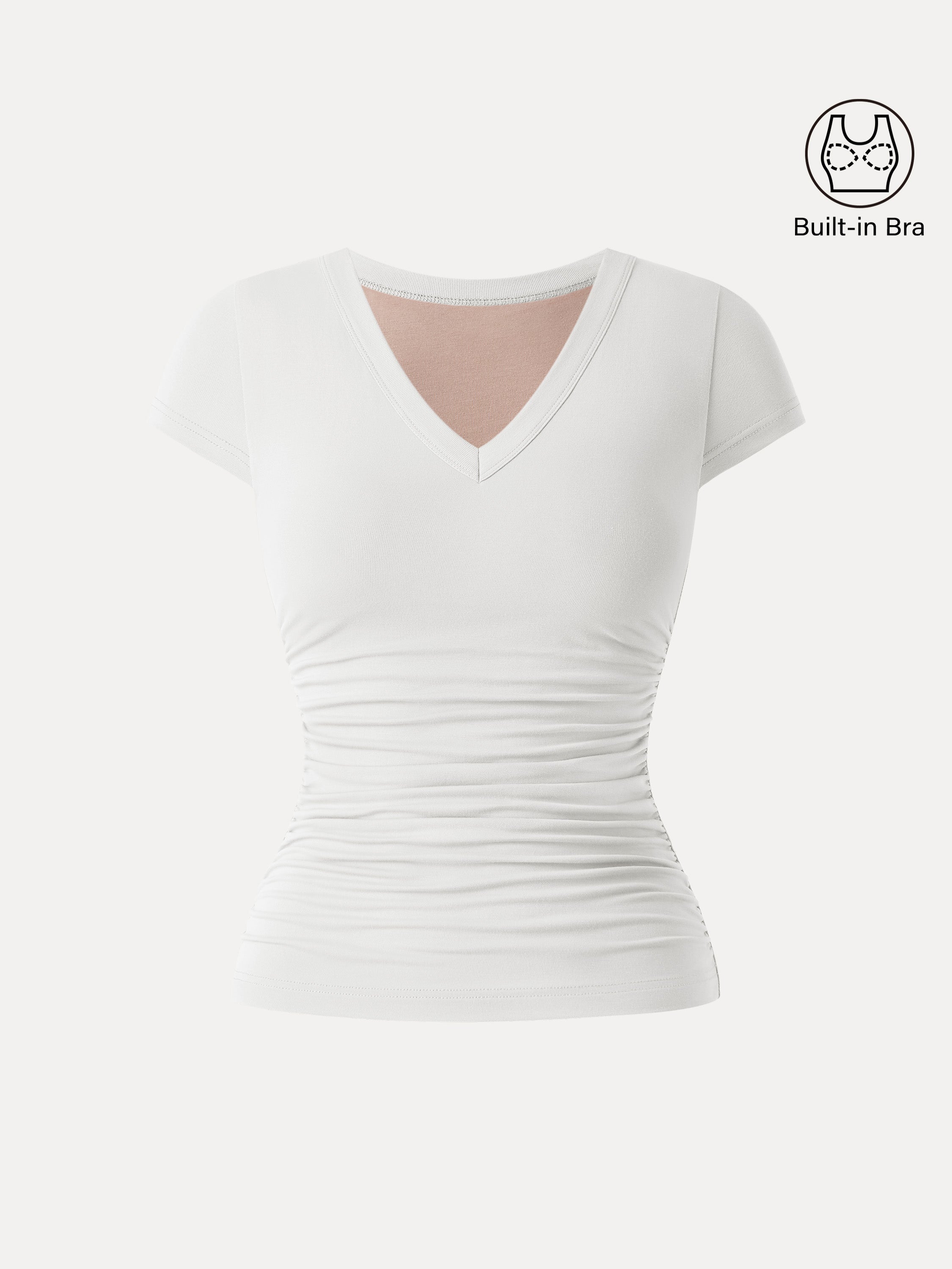 OGLmove Women's V-Neck Side Ruched Cap Sleeve Bra Tee