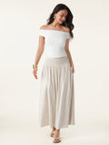 OGLmove European Linen Smocked Waist Skirt With Pockets