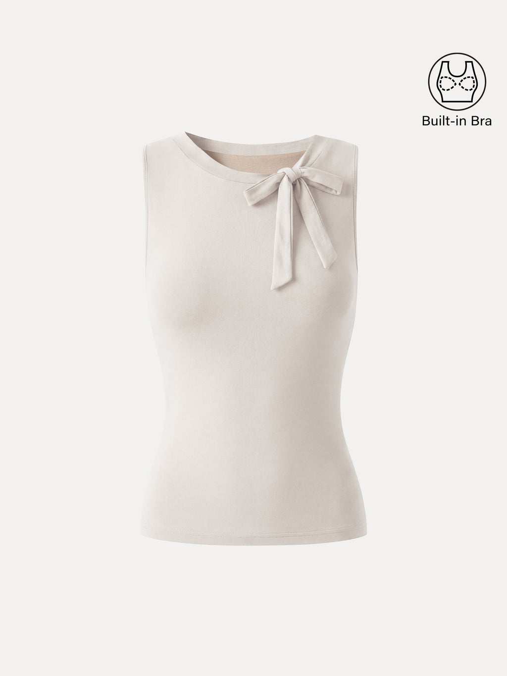 OGLmove Women's Milky Smooth Round Neck Sleeveless Top with Bow