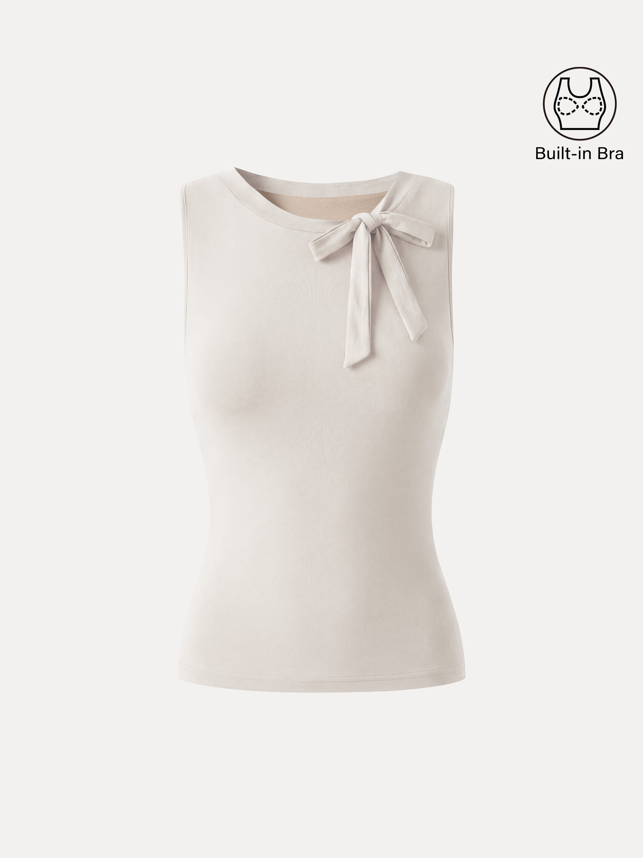 OGLmove Women's Milky Smooth Round Neck Sleeveless Top with Bow
