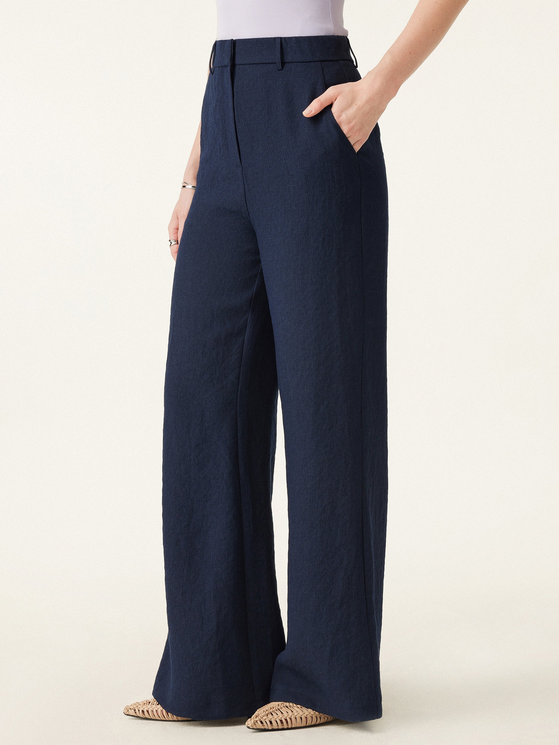 OGLmove European Linen Mid Rise Flared Pant with Pockets