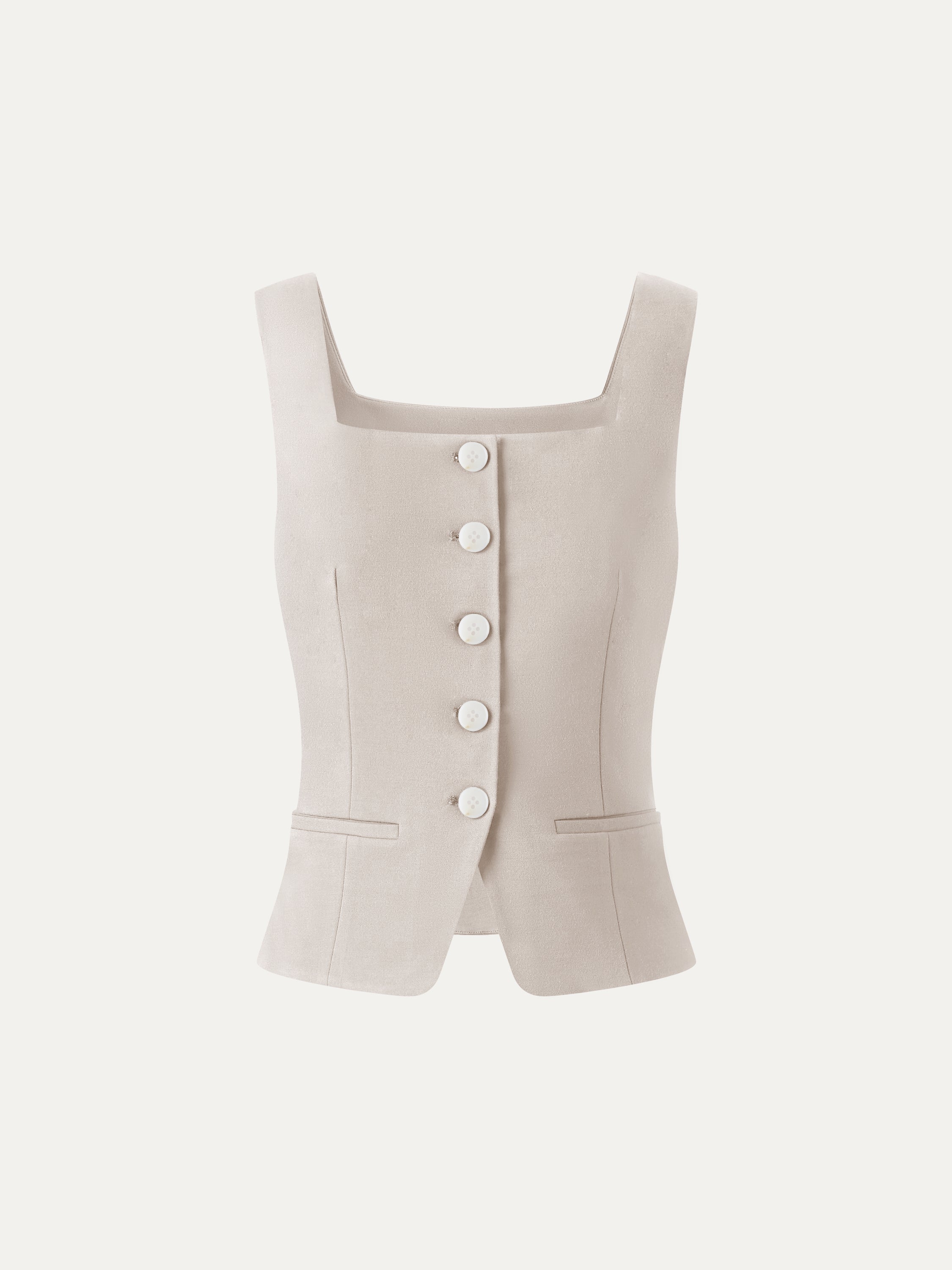 OGLmove Stretch Ponte Square Neck Cropped Waistcoat with Pockets