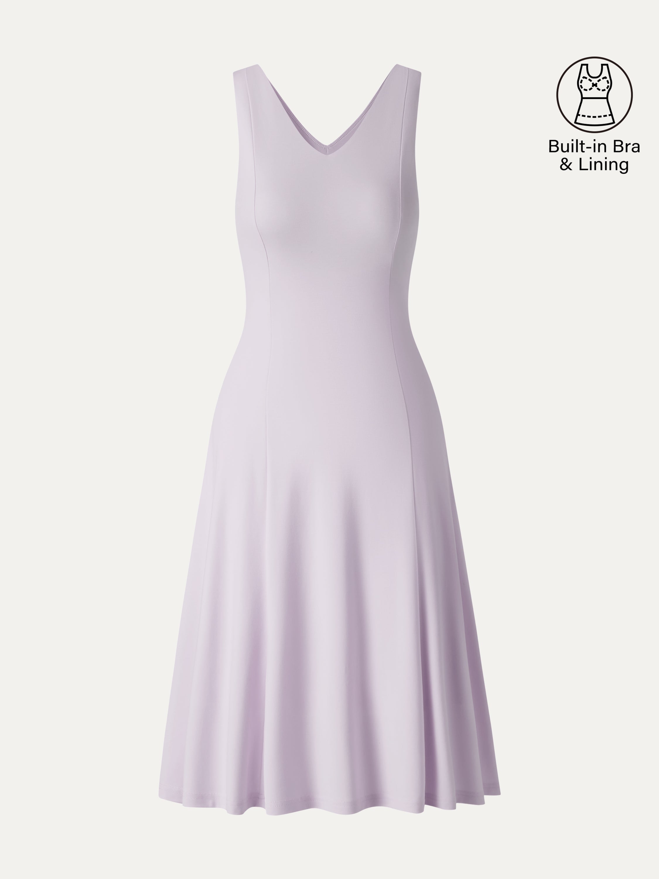 OGLmove Stretch Ponte V-Neck A-Line Midi Bra Dress
