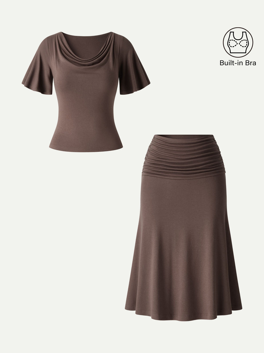 OGLmove Flutter Sleeve Bra Top & Midi Mermaid Skirt 2-Piece Set