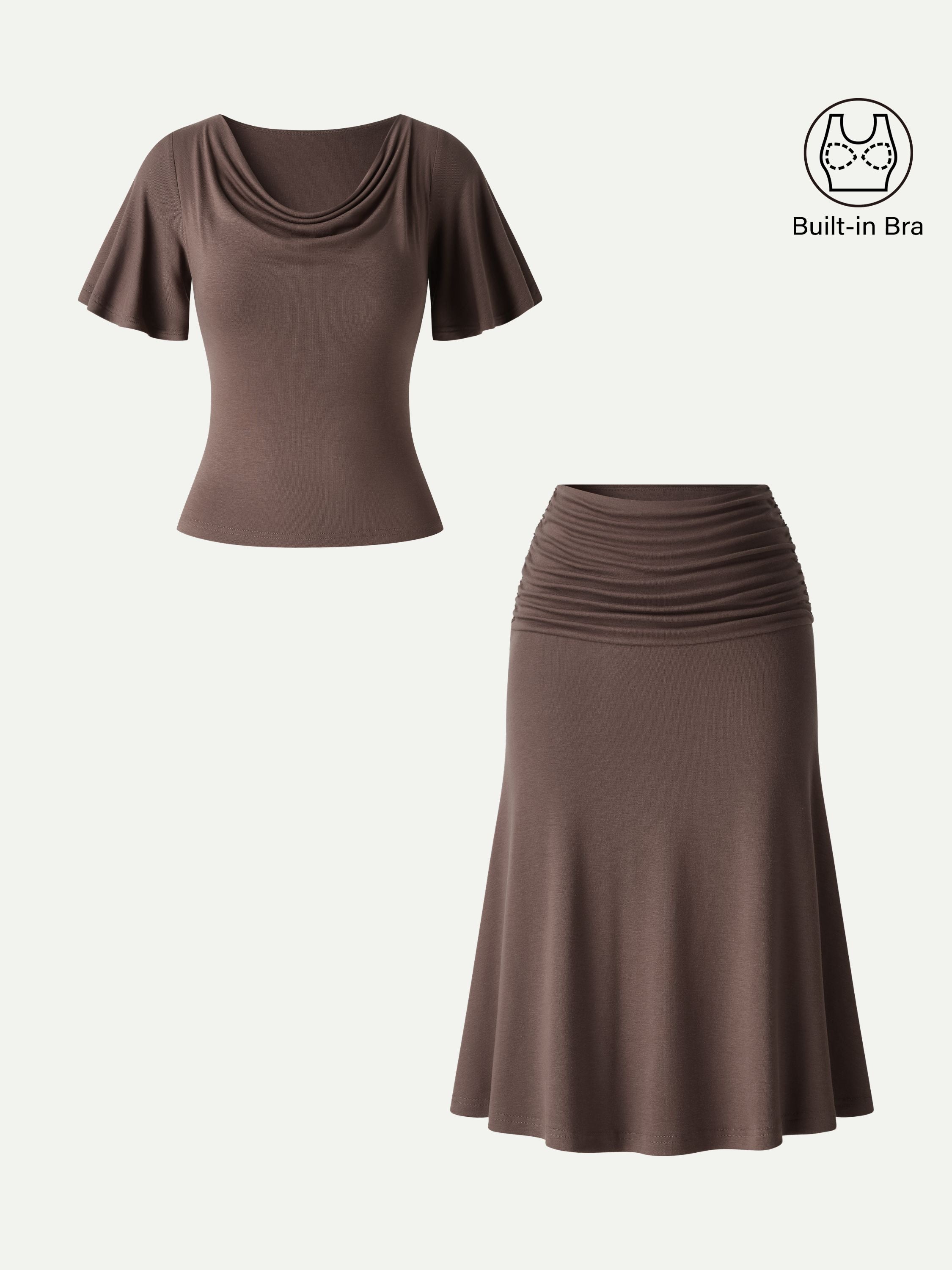 OGLmove Flutter Sleeve Bra Top & Midi Mermaid Skirt 2-Piece Set