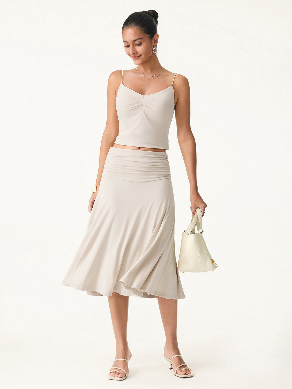 OGLmove Flowy Side Ruched A-Line Midi Skirt