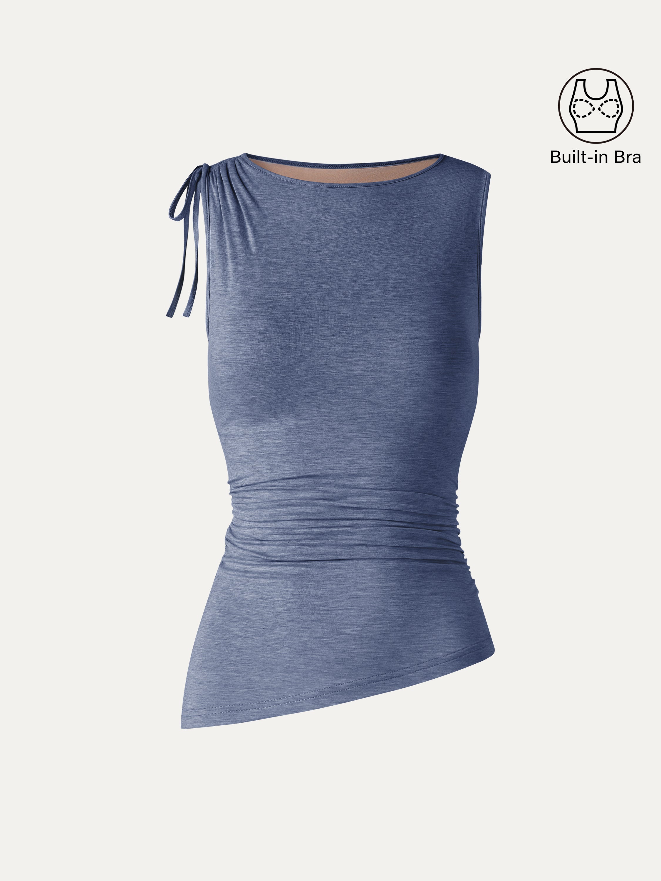 OGLmove Women's Bamboo Heathered Boatneck Ruched Bra Top
