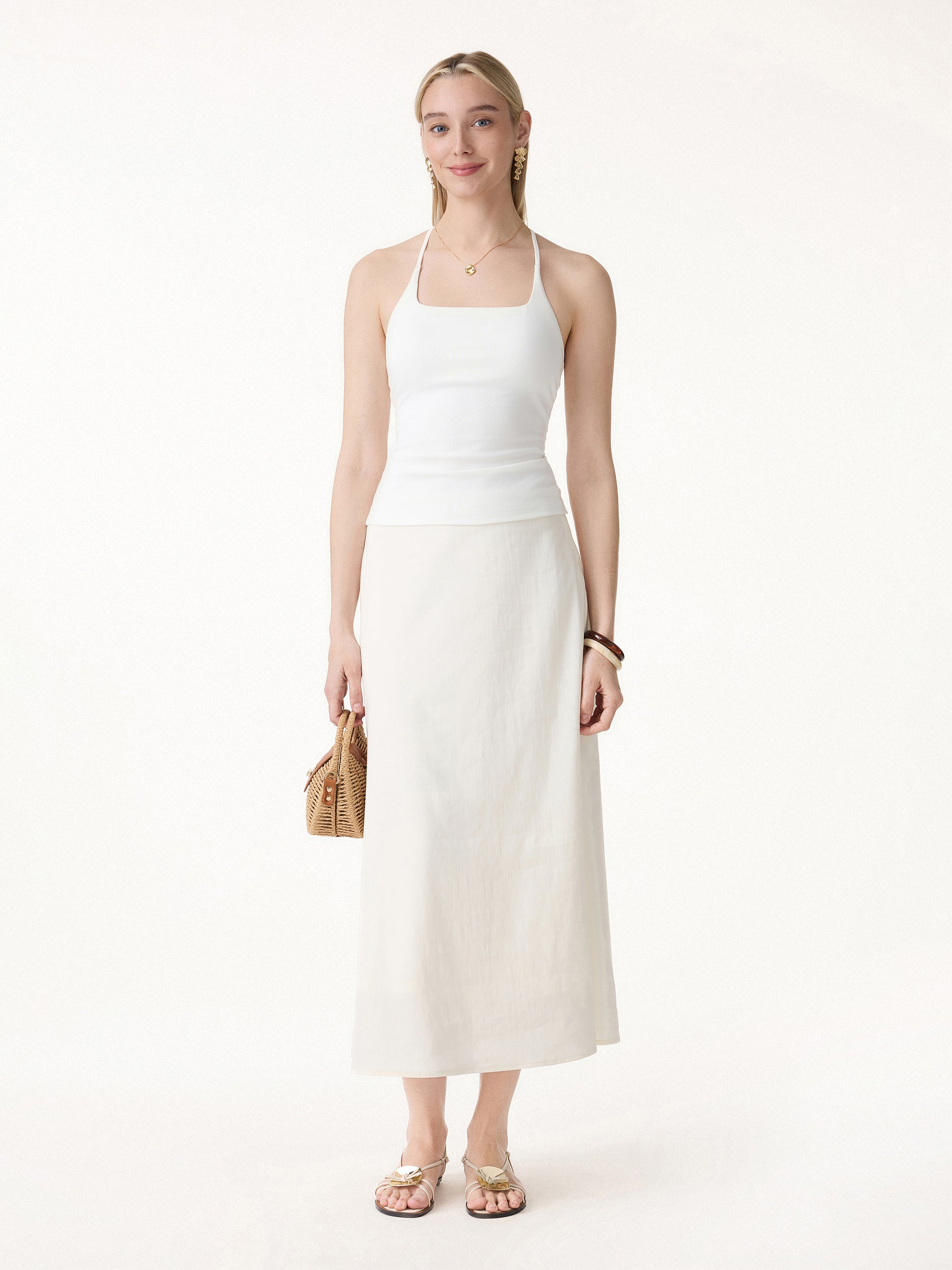OGLmove Lyocell-Linen Flared Maxi Pull-On Skirt