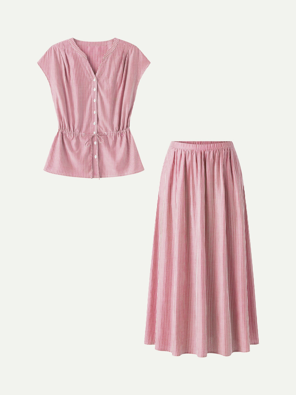 OGLmove Women's 2-Piece Set Drawstring Waist Poplin Shirt & High Rise Midi Skirt with Pockets