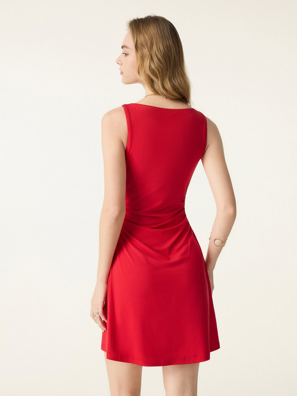 OGLmove Women's Boatneck Ruched A-Line Mini Bra Dress