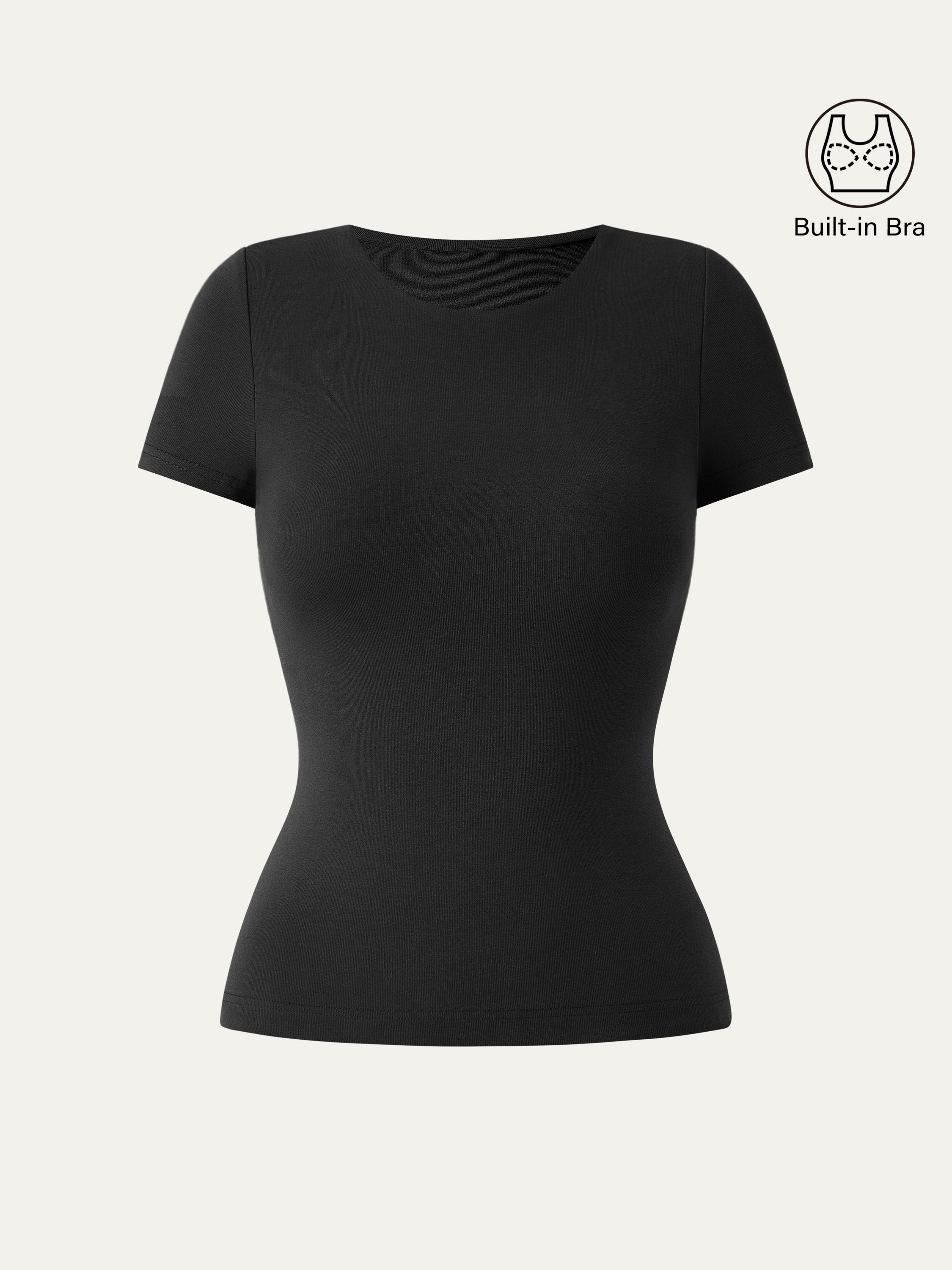 OGLmove Women's Crewneck Slimming Short Sleeve Airy Bra Top