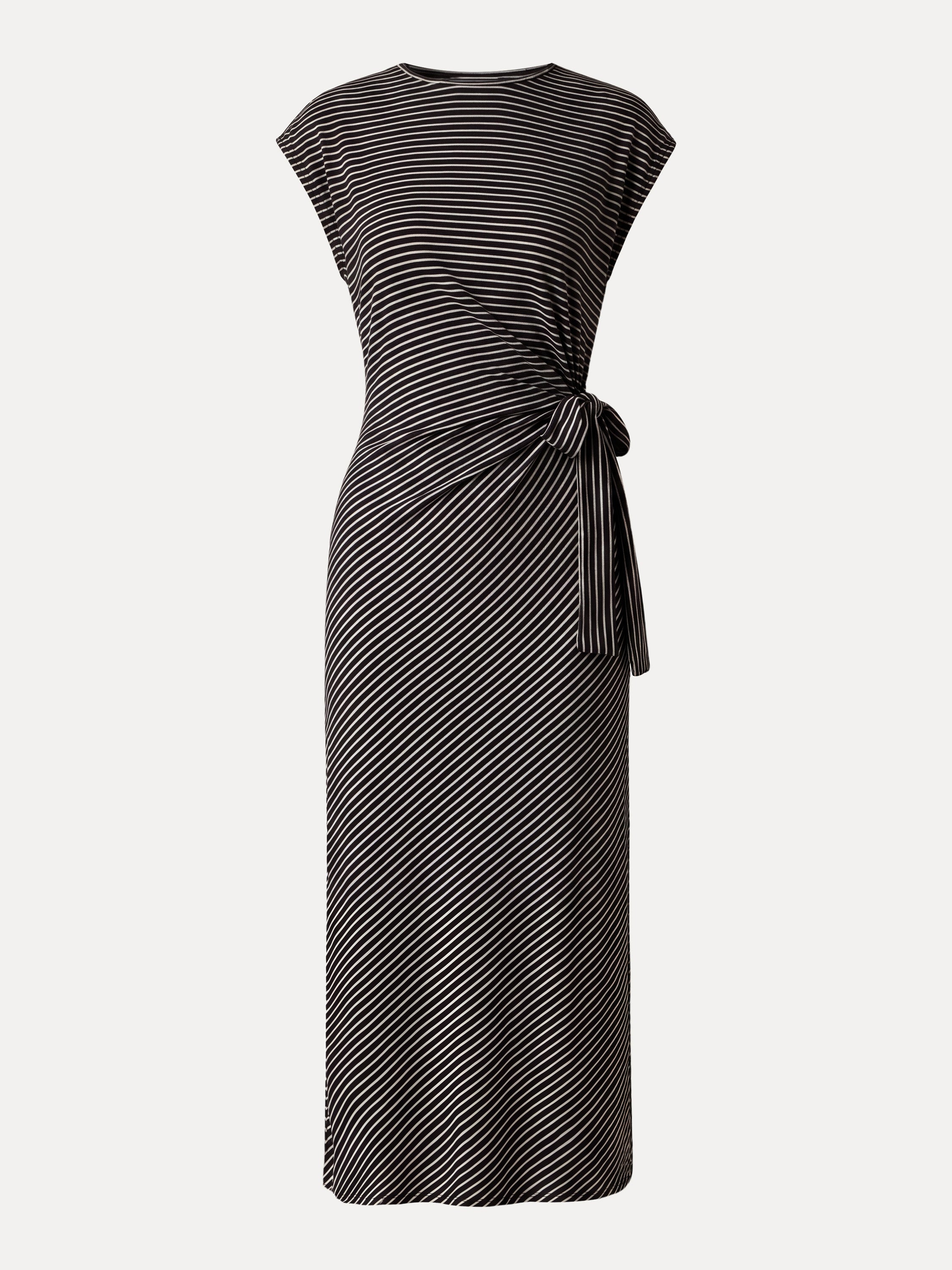 OGLmove Striped Relaxed Midi Dress with Self-Tie