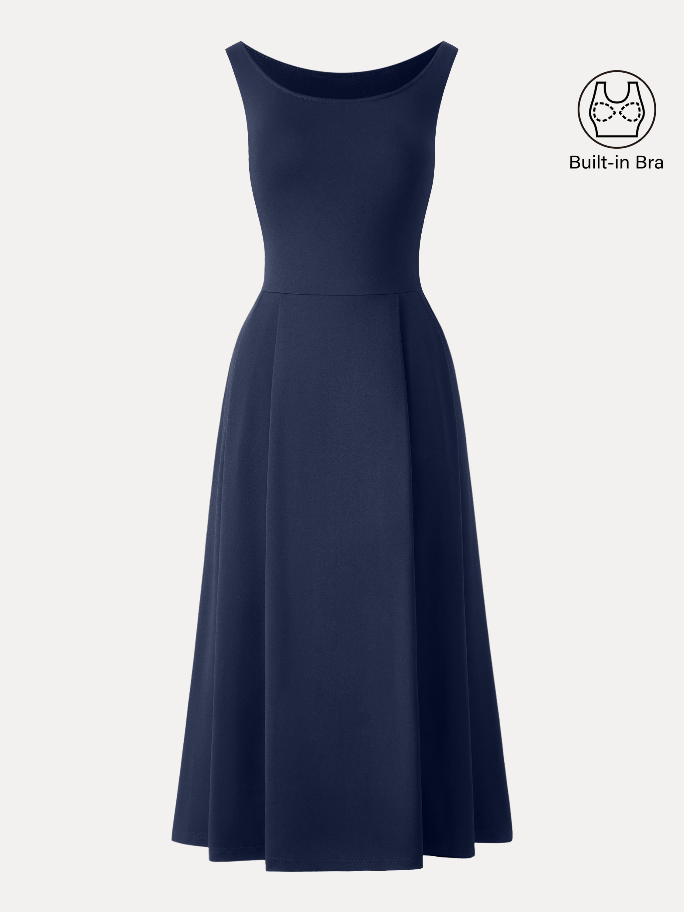 OGLmove Women's Scoop Neck Midi Bra Dress with Pockets