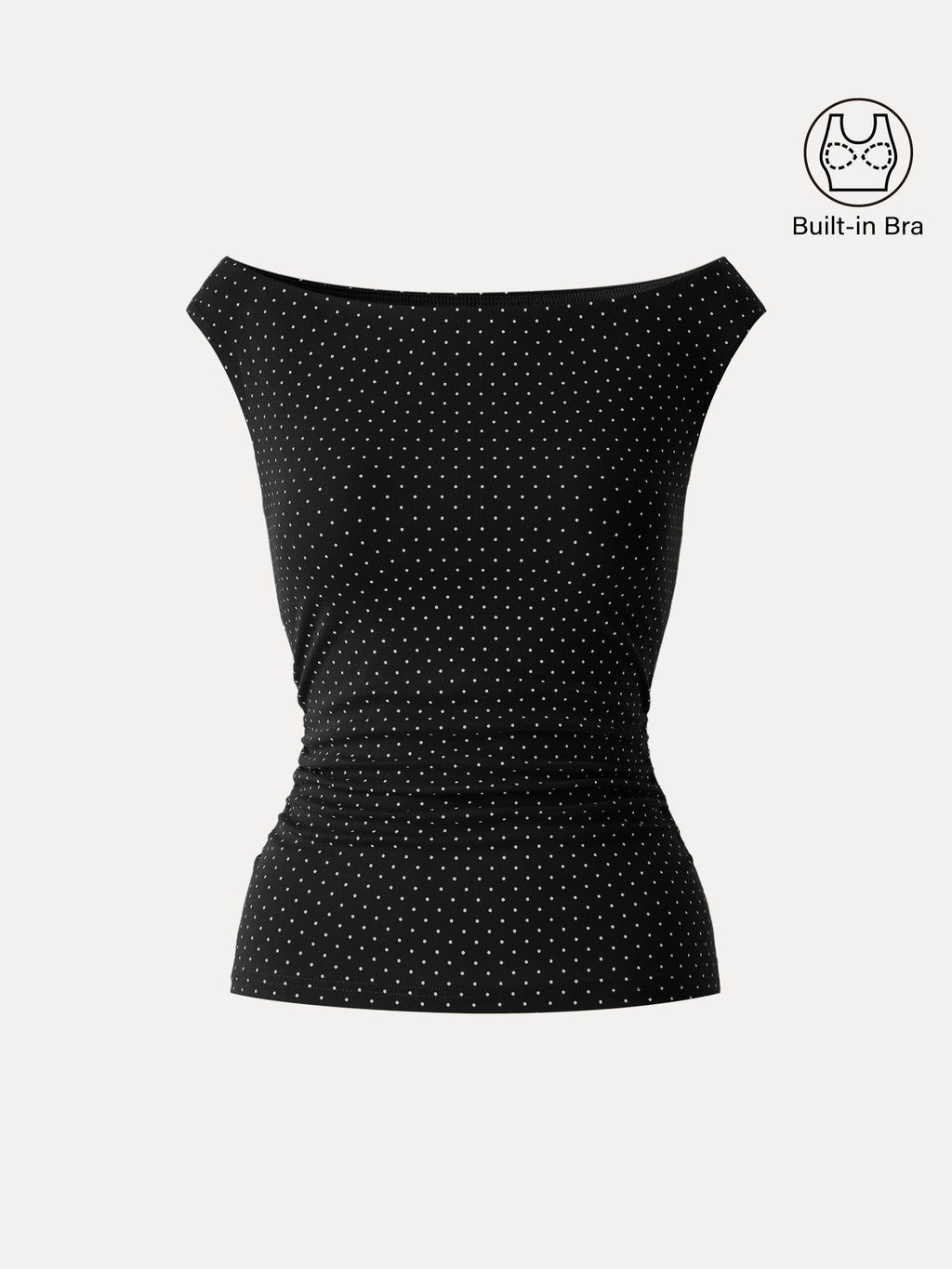 OGLmove Stretch Cotton Polka Dot Boatneck Ruched Bra Top