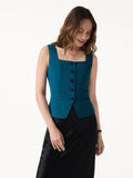 OGLmove Stretch Ponte Square Neck Cropped Waistcoat with Pockets