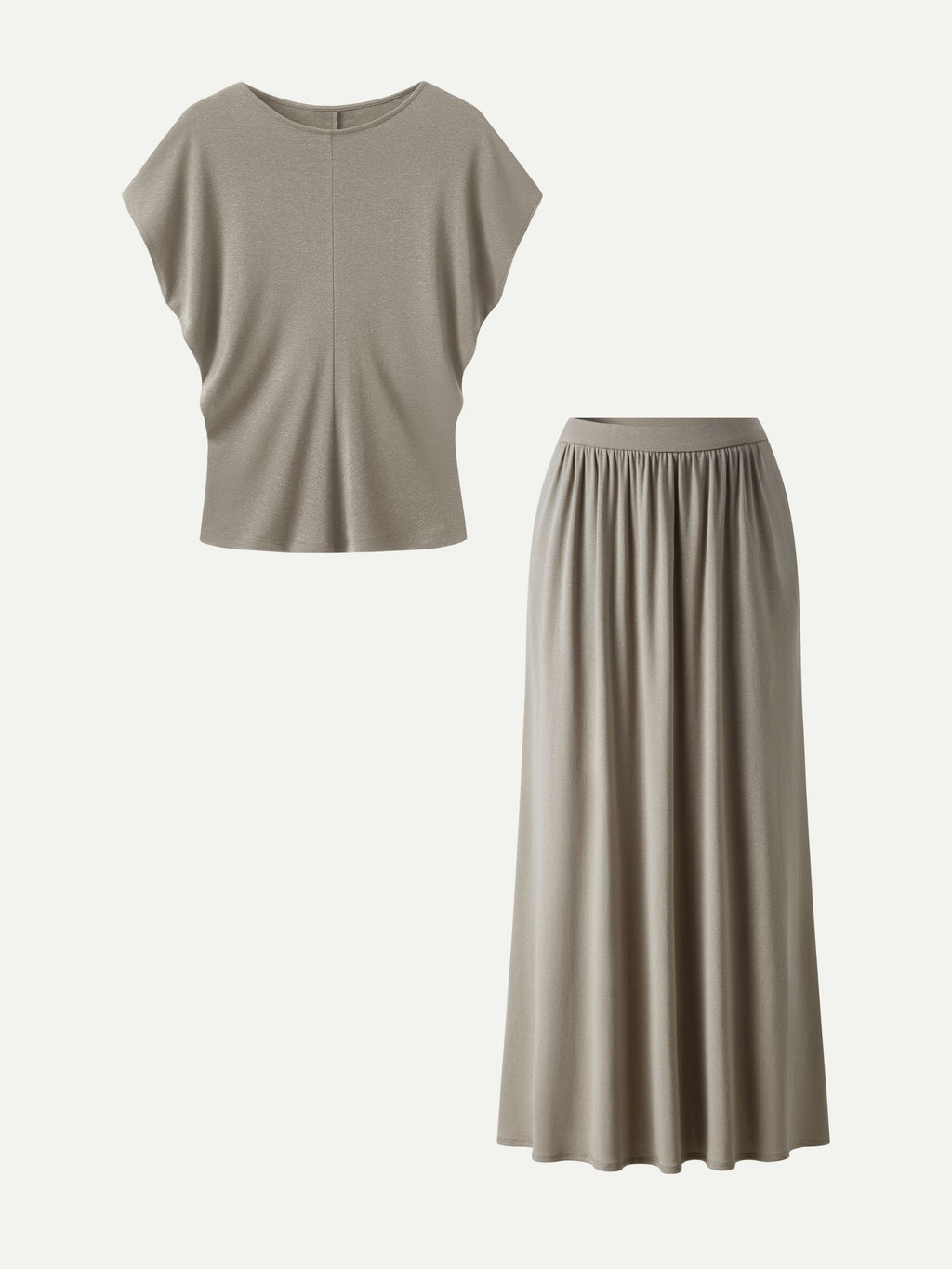 OGLmove Round Neck Top & A-Line Maxi Skirt Set with Pockets