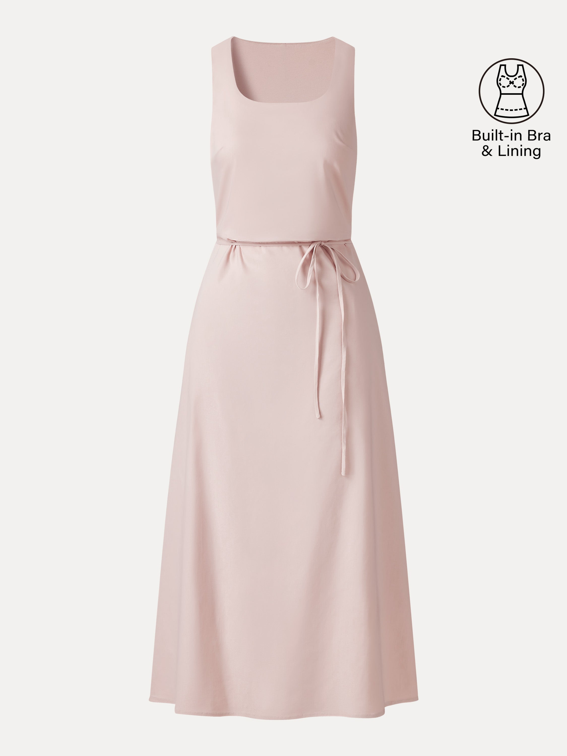 OGLmove Linen Blend U-Neck Maxi Dress with Pockets