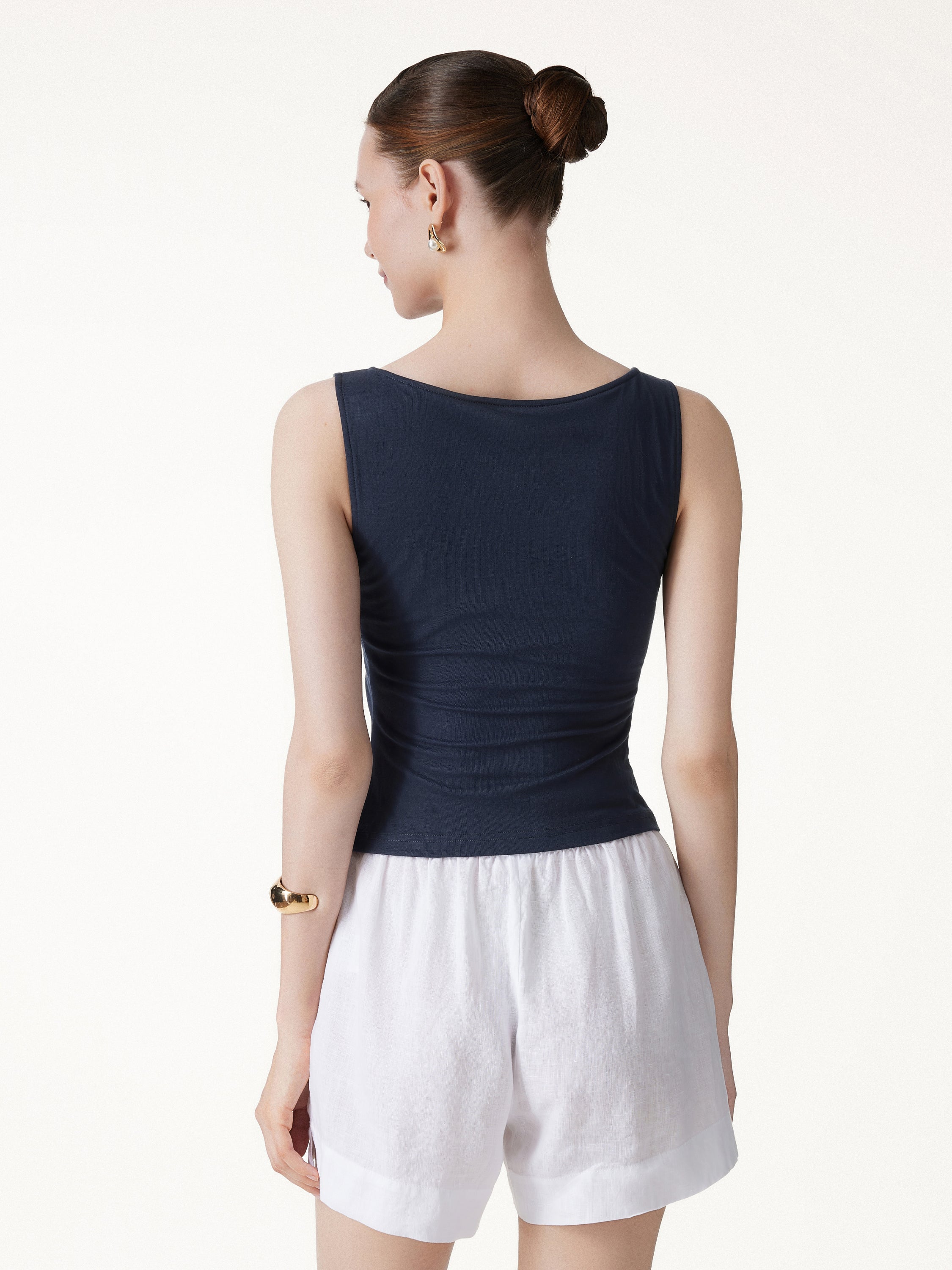 OGLmove Cotton-Linen Boatneck Cropped Bra Top