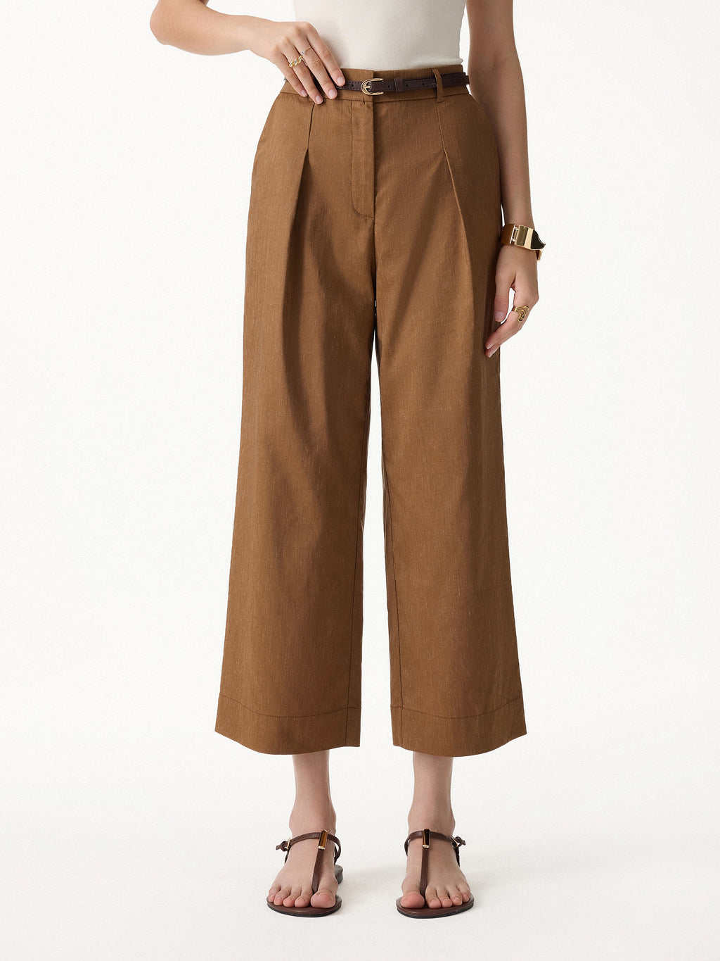 OGLmove Linen Lyocell Blend High Rise Cropped Wide Leg Pant