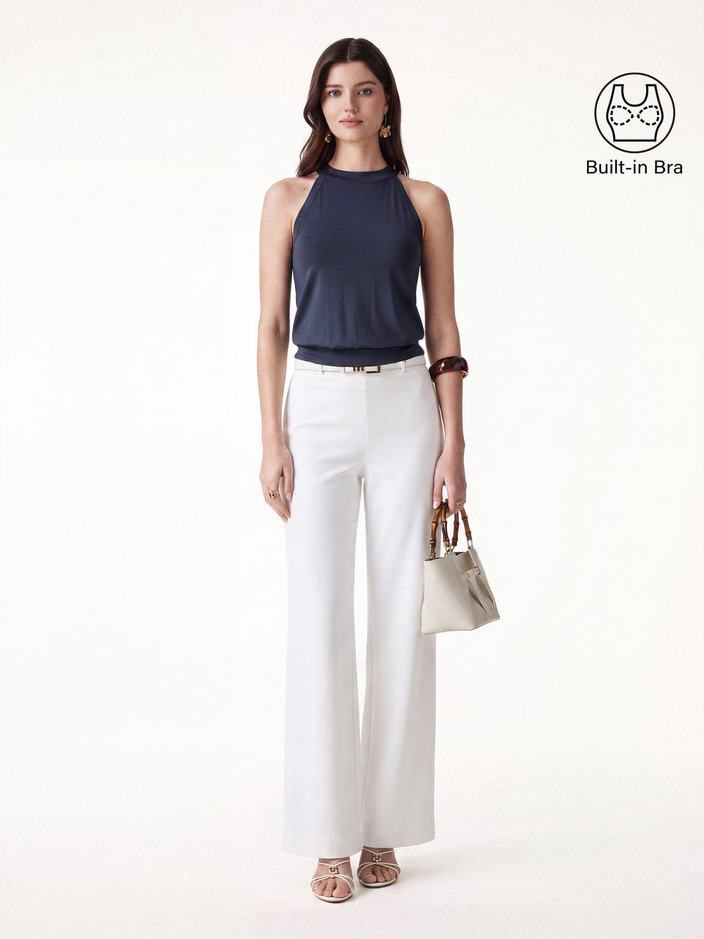 OGLmove Women's Halter Neck Bra Top & A-Line Midi Skirt 2-Piece Set