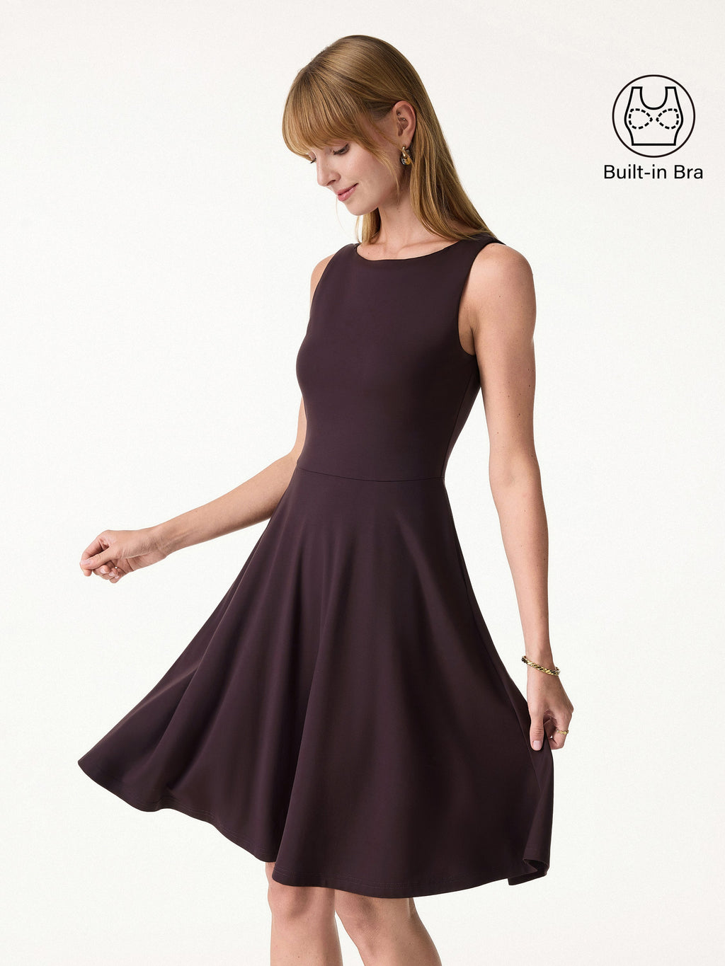 OGLmove Women's Boatneck Fit-and-Flare Mini Bra Dress with Pockets