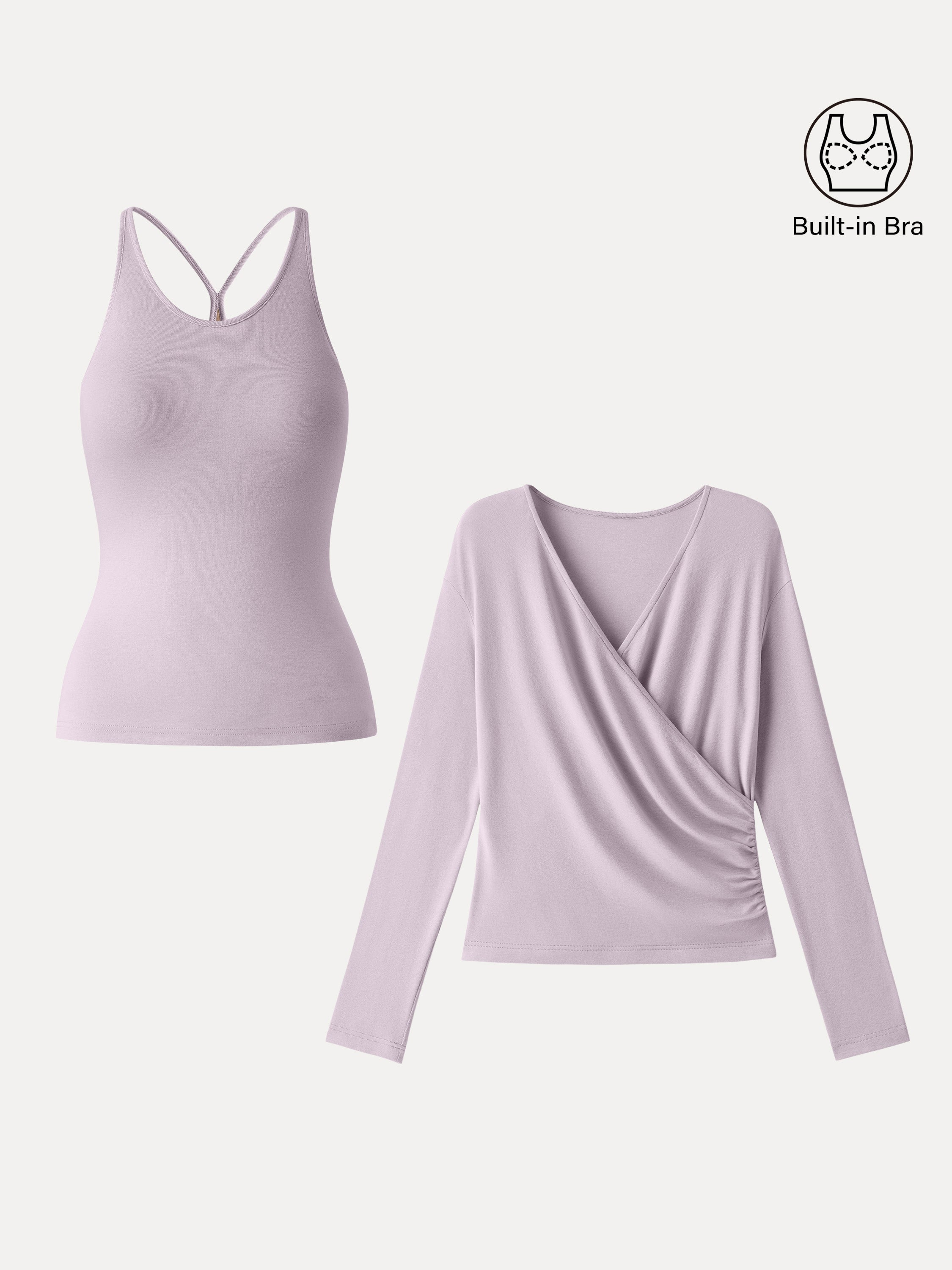 OGLmove Women's Surplice Ruched Cami Bra Top and Bottom Set