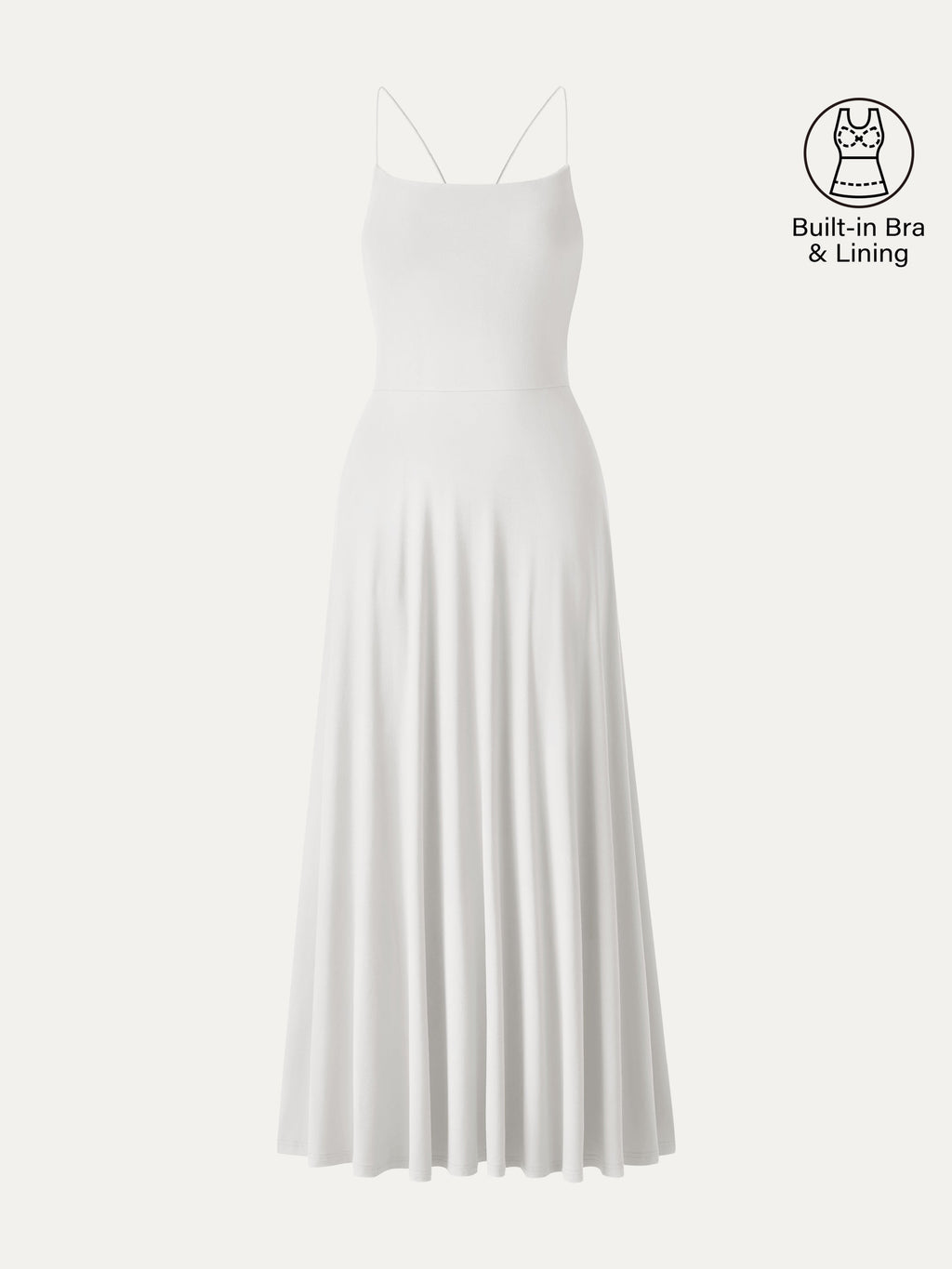 OGLmove Women's Square Neck Spaghetti Open Back Midi Bra Dress with Pockets