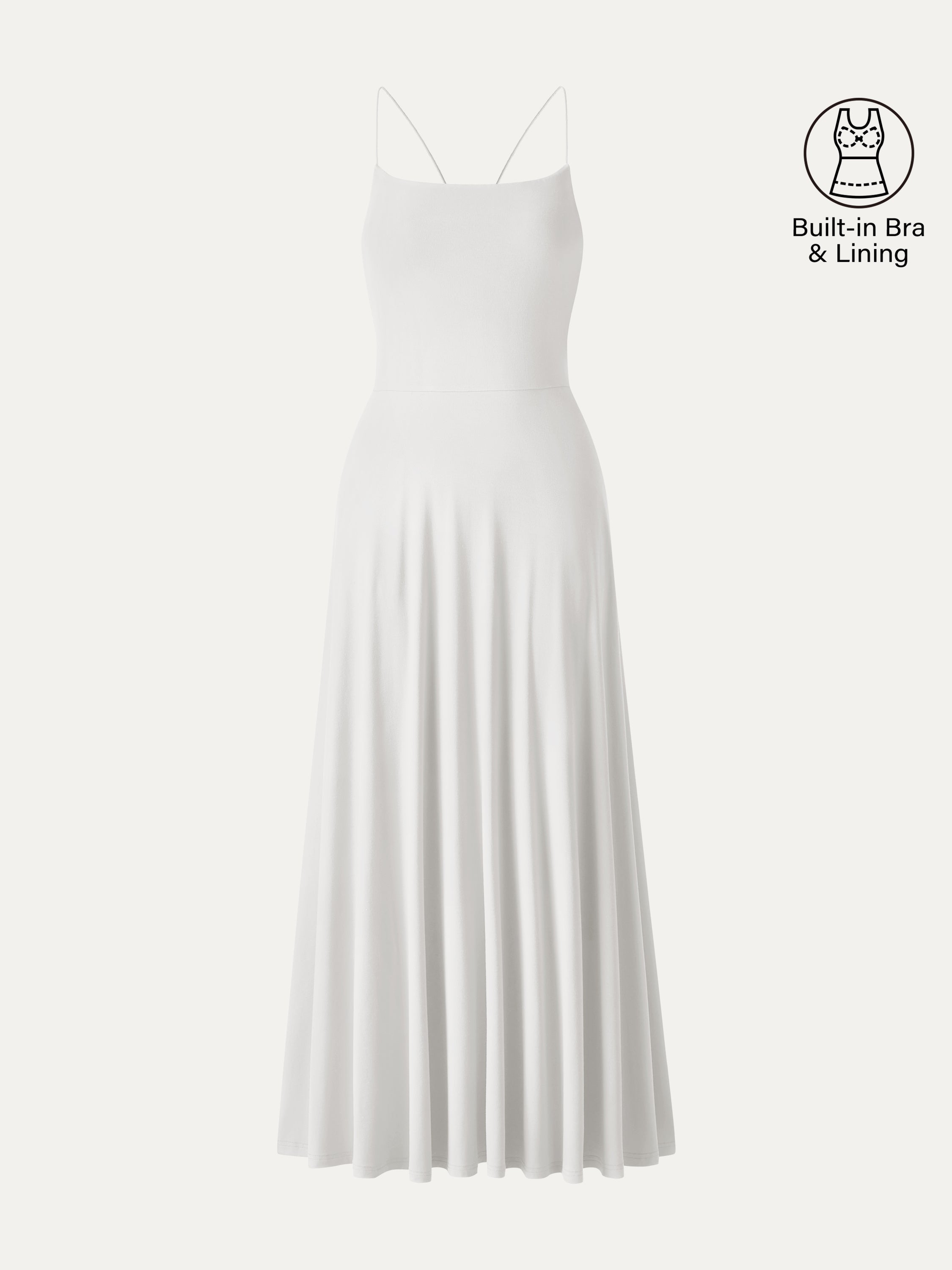 OGLmove Women's Square Neck Spaghetti Open Back Midi Bra Dress with Pockets