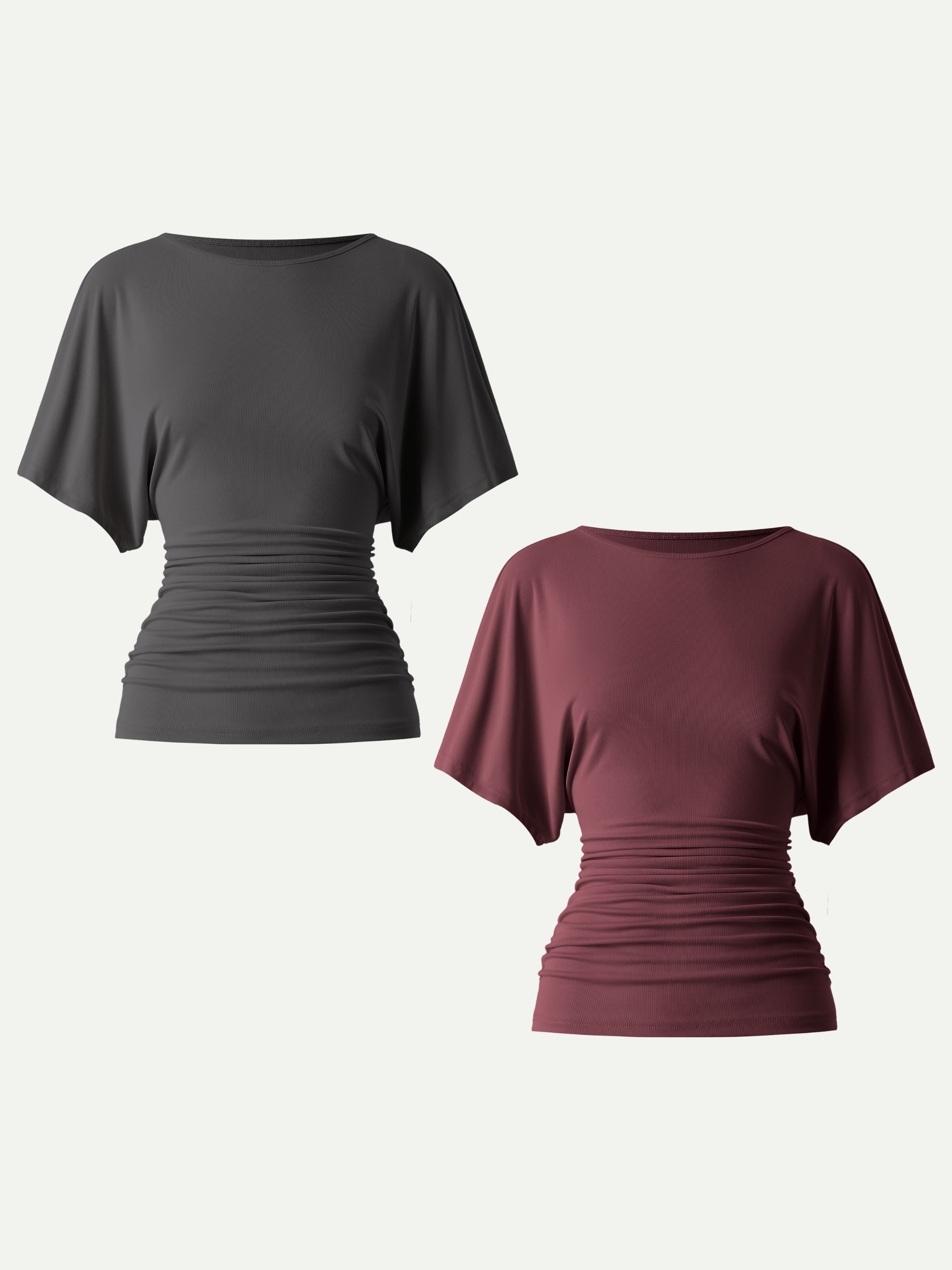 OGLmove Boatneck Batwing Sleeve Side Ruched Top