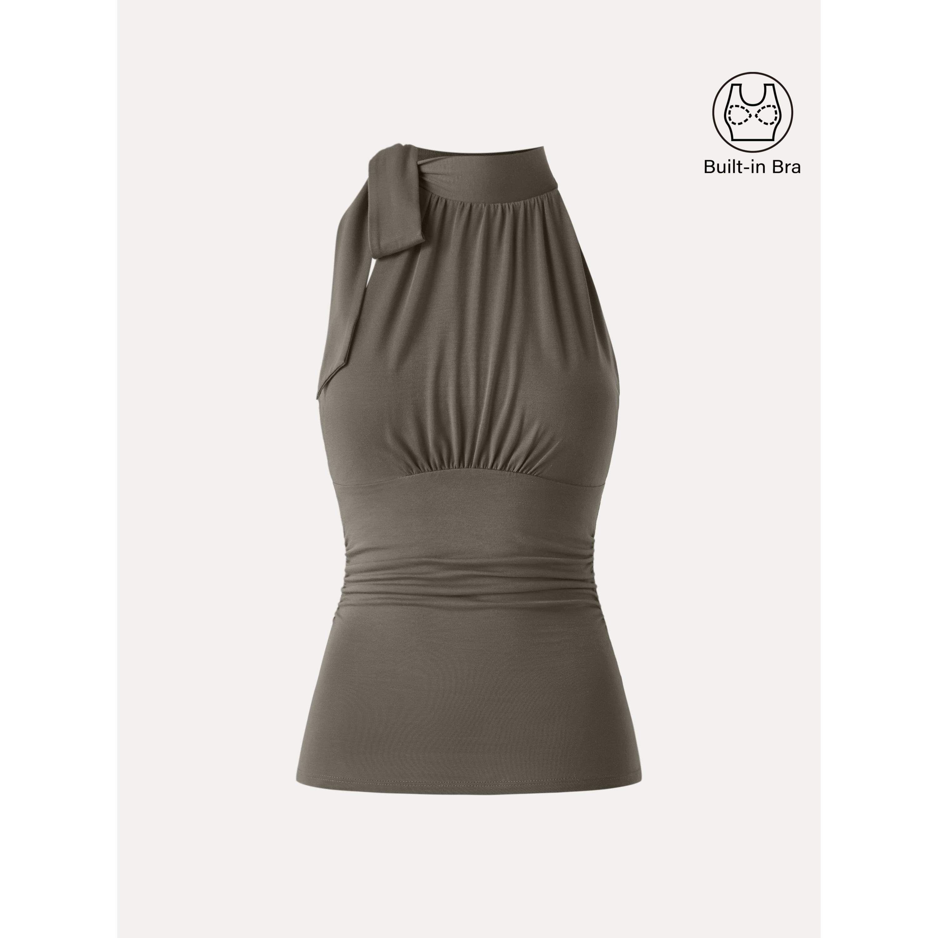 OGLmove Side Ruched High Tie Neck Airy Bra Tank