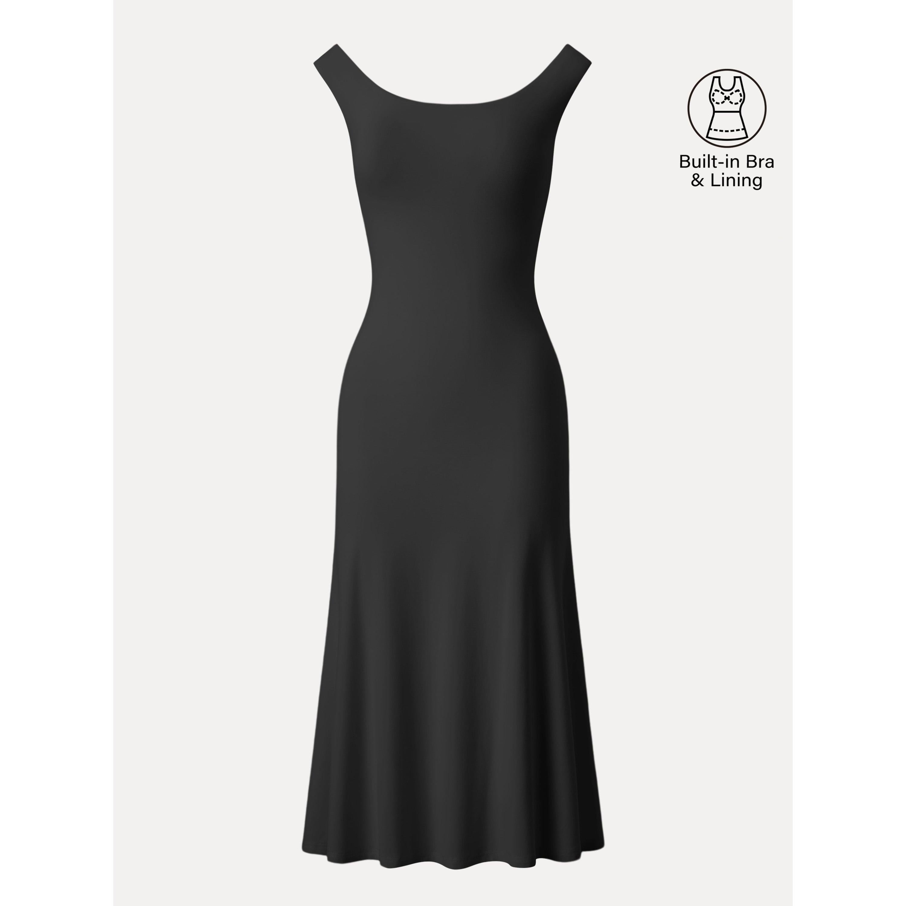 OGLmove Women's Scoop Neck Midi Low Back Bra Dress