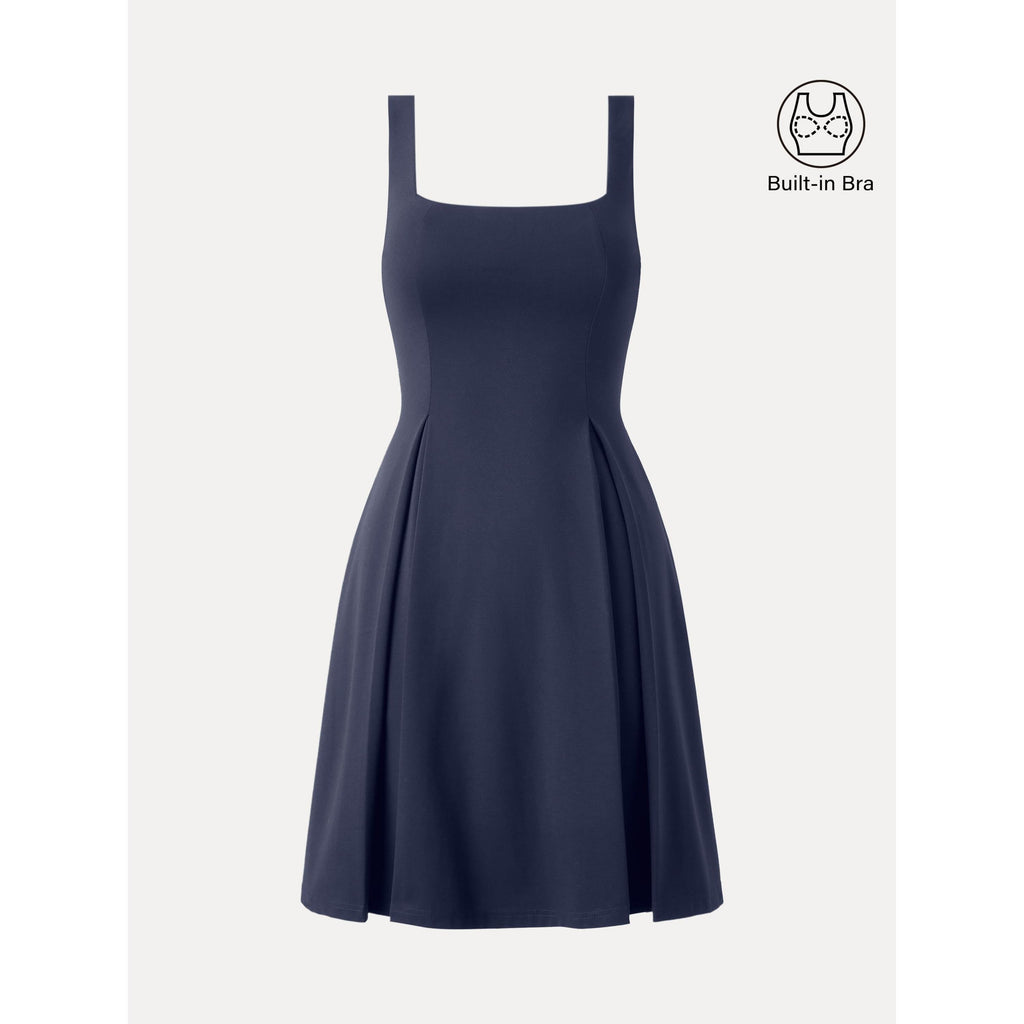 OGLmove Women's Square Neck Fit-and-Flare Mini Bra Dress