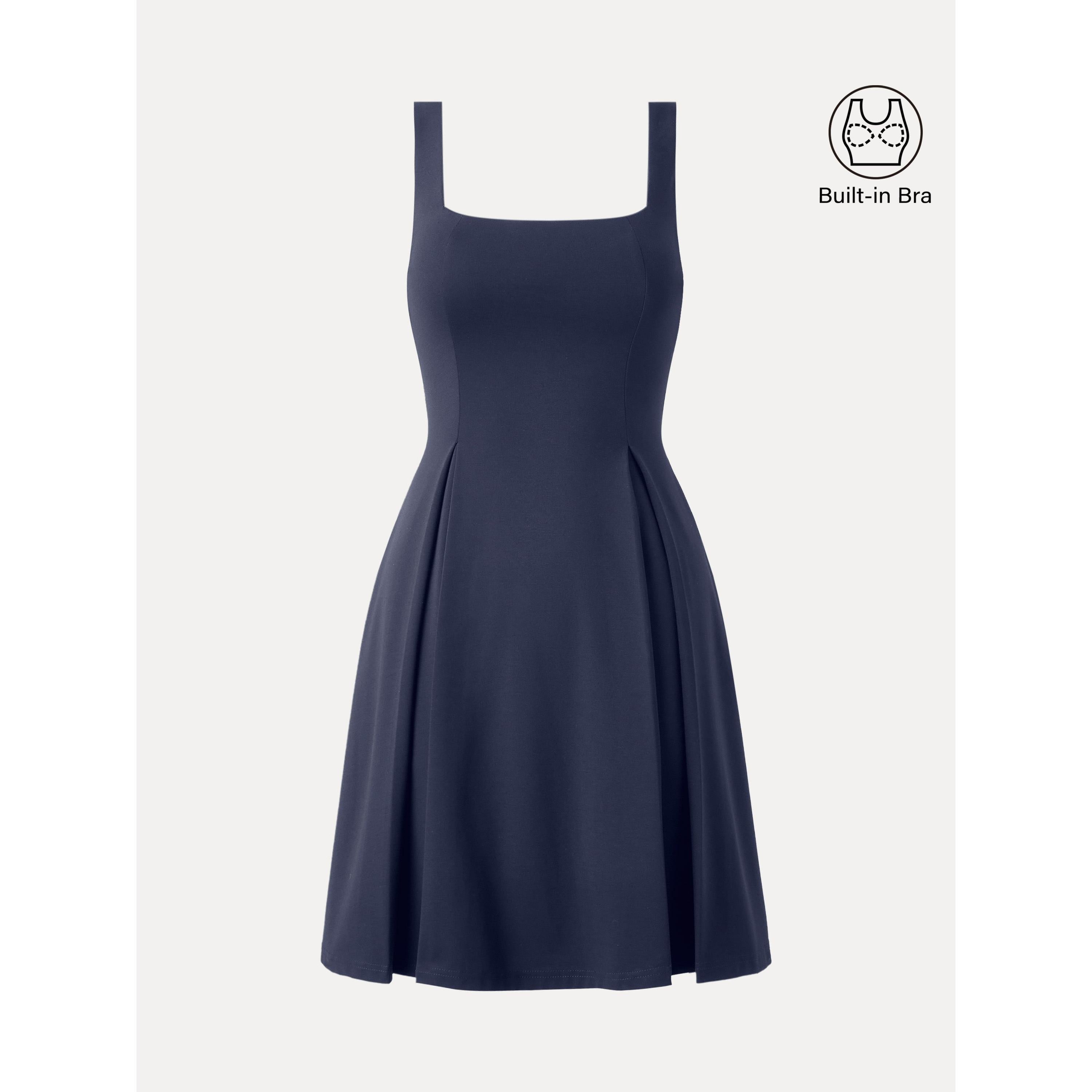 OGLmove Women's Square Neck Fit-and-Flare Mini Bra Dress