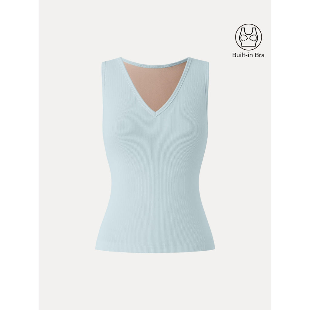 OGLmove Women's Pointelle V-Neck Sleeveless Bra Tank