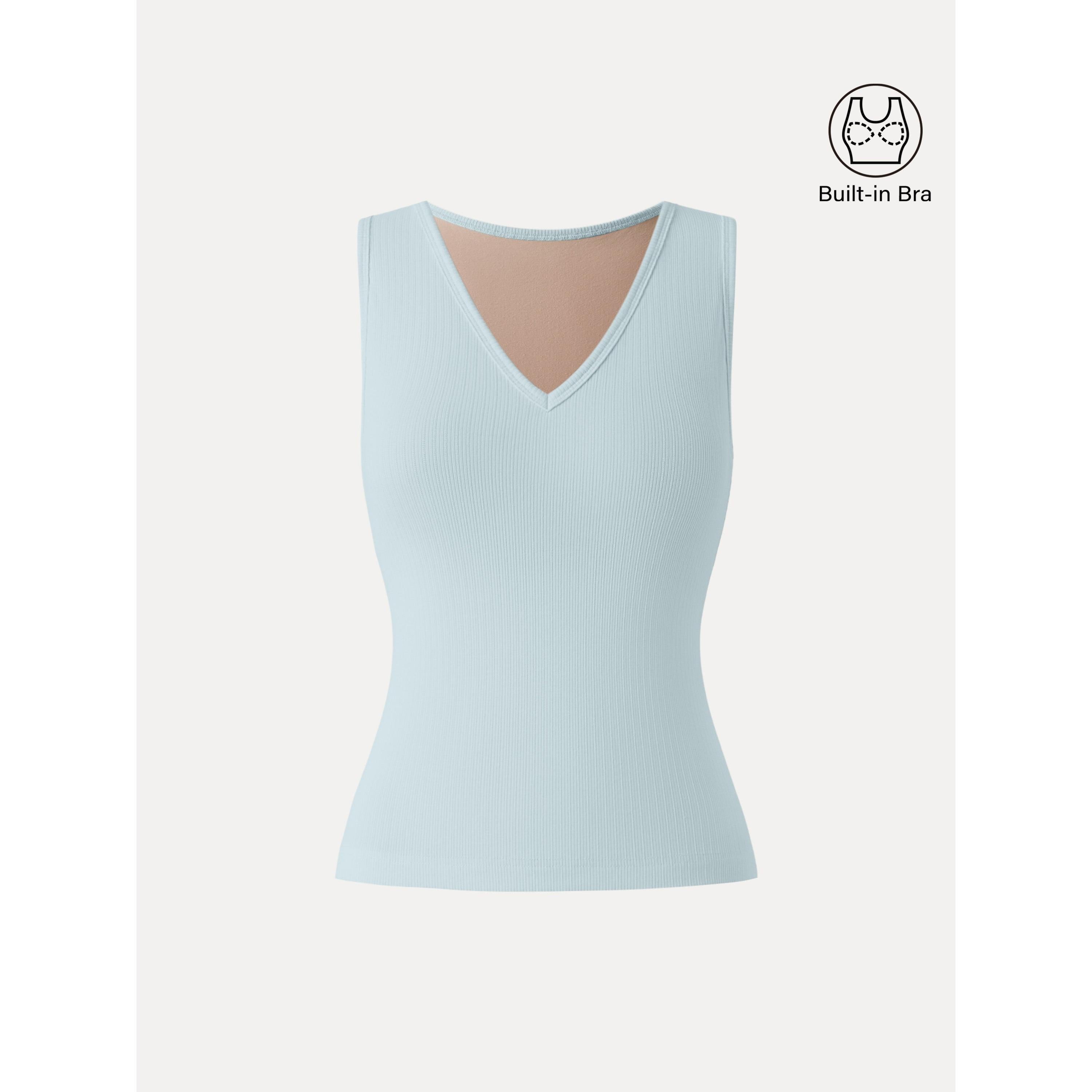 OGLmove Women's Pointelle V-Neck Sleeveless Bra Tank