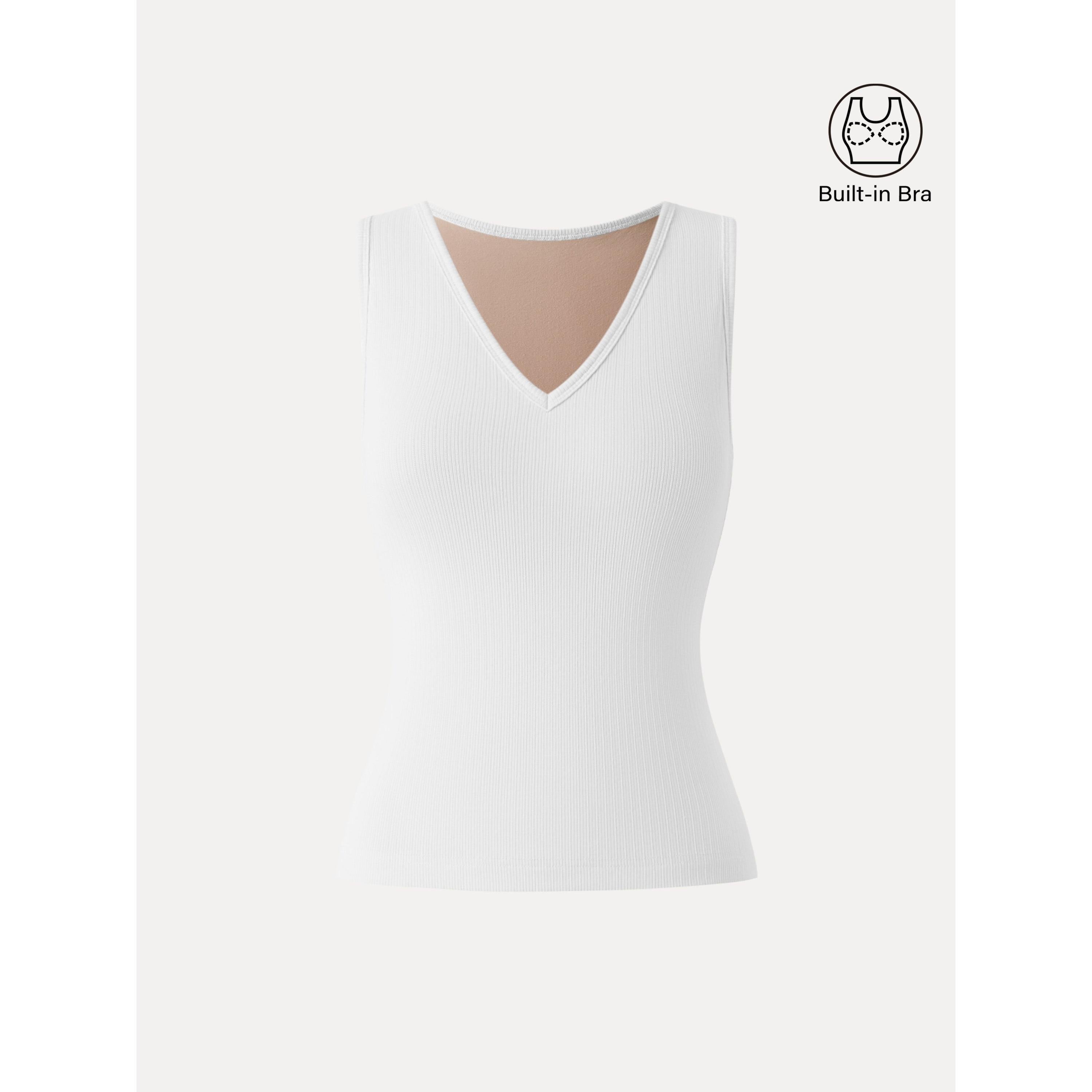 OGLmove Women's Pointelle V-Neck Sleeveless Bra Tank
