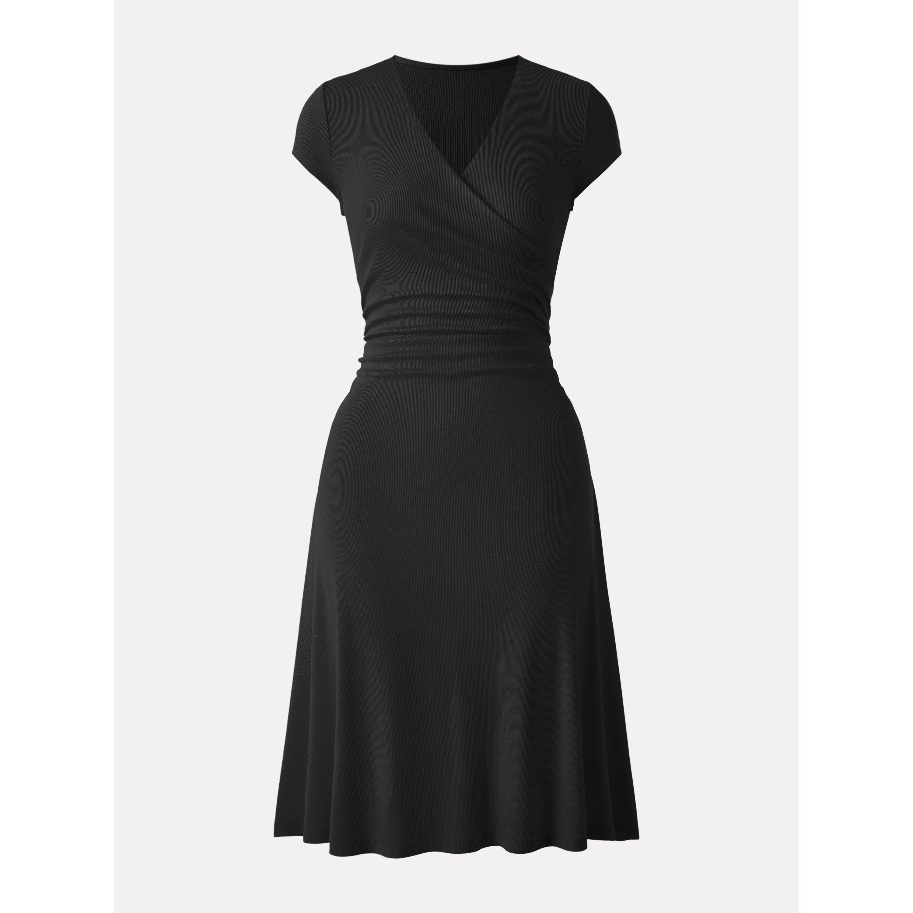 OGLmove Stretch Cotton Surplice V-Neck Cap Sleeve Midi Dress