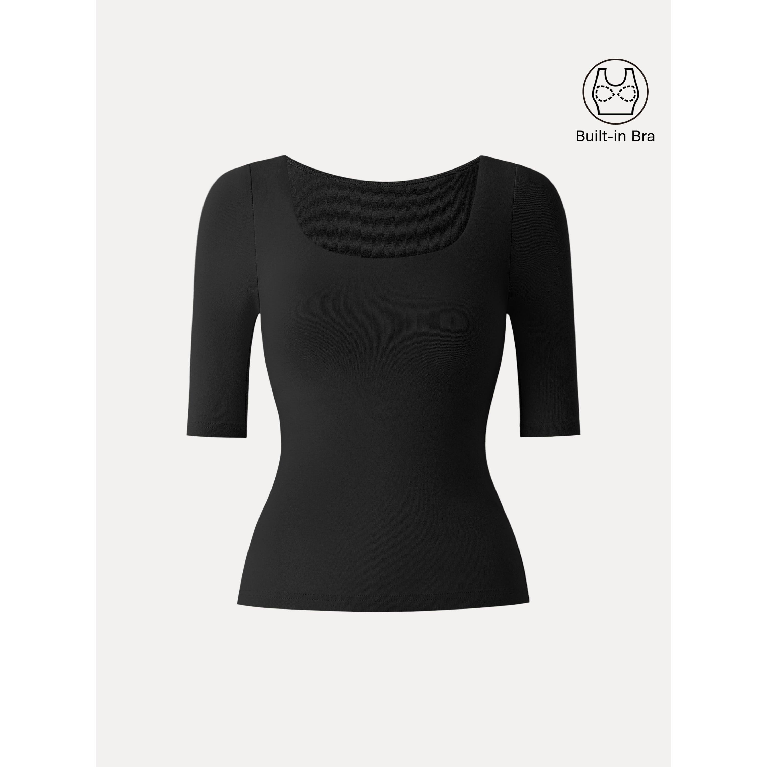 OGLmove Women's Square Neck Elbow Length Sleeve Bra Top