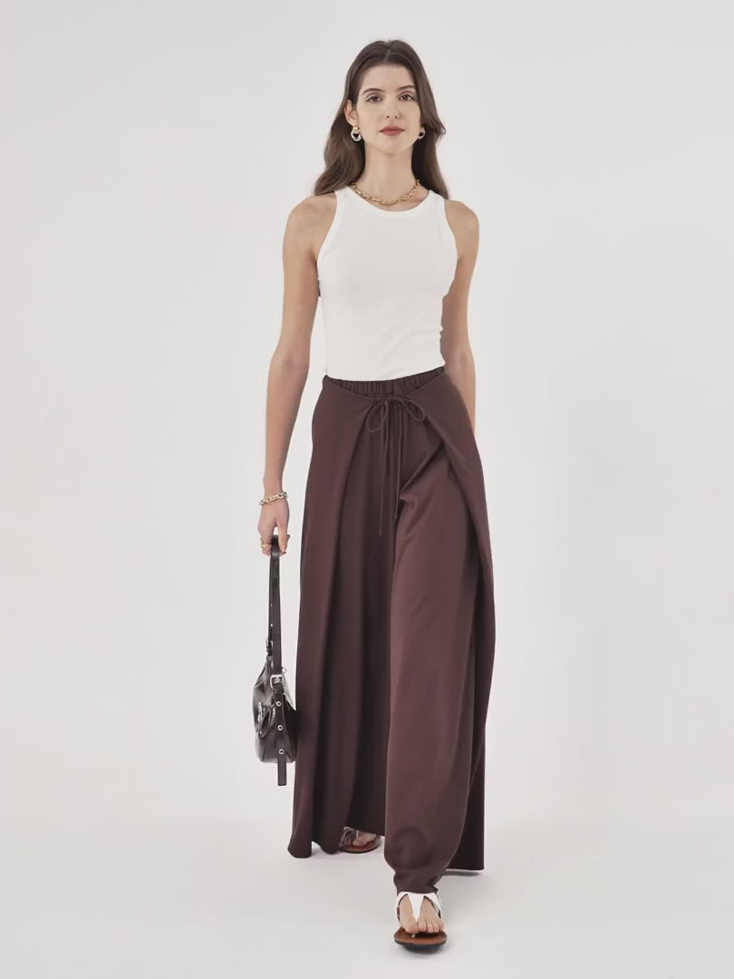 OGLmove Bamboo Ponte Wrap-tie Palazzo Pant with Pockets